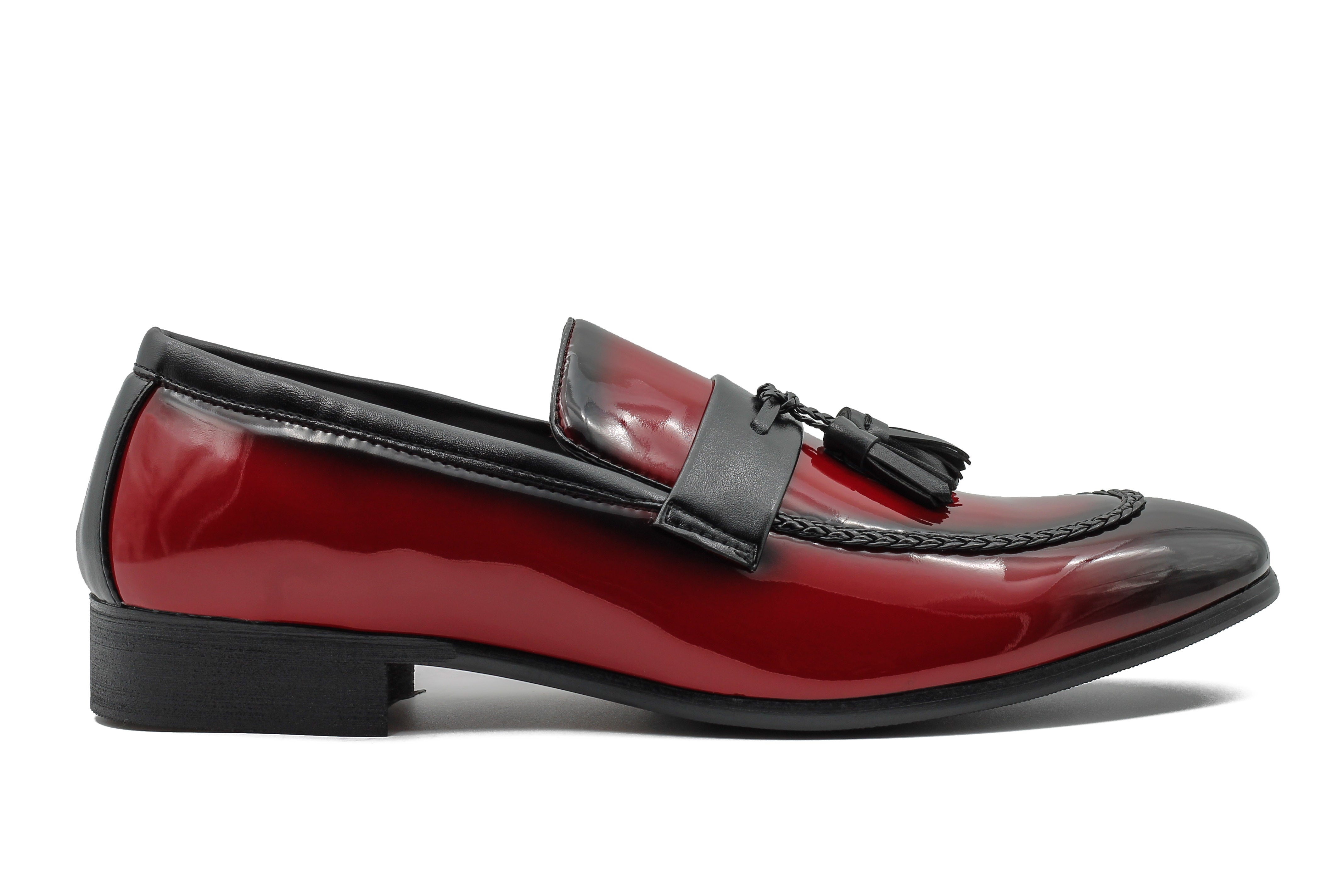 RED GLOSSY TASSEL LOAFERS