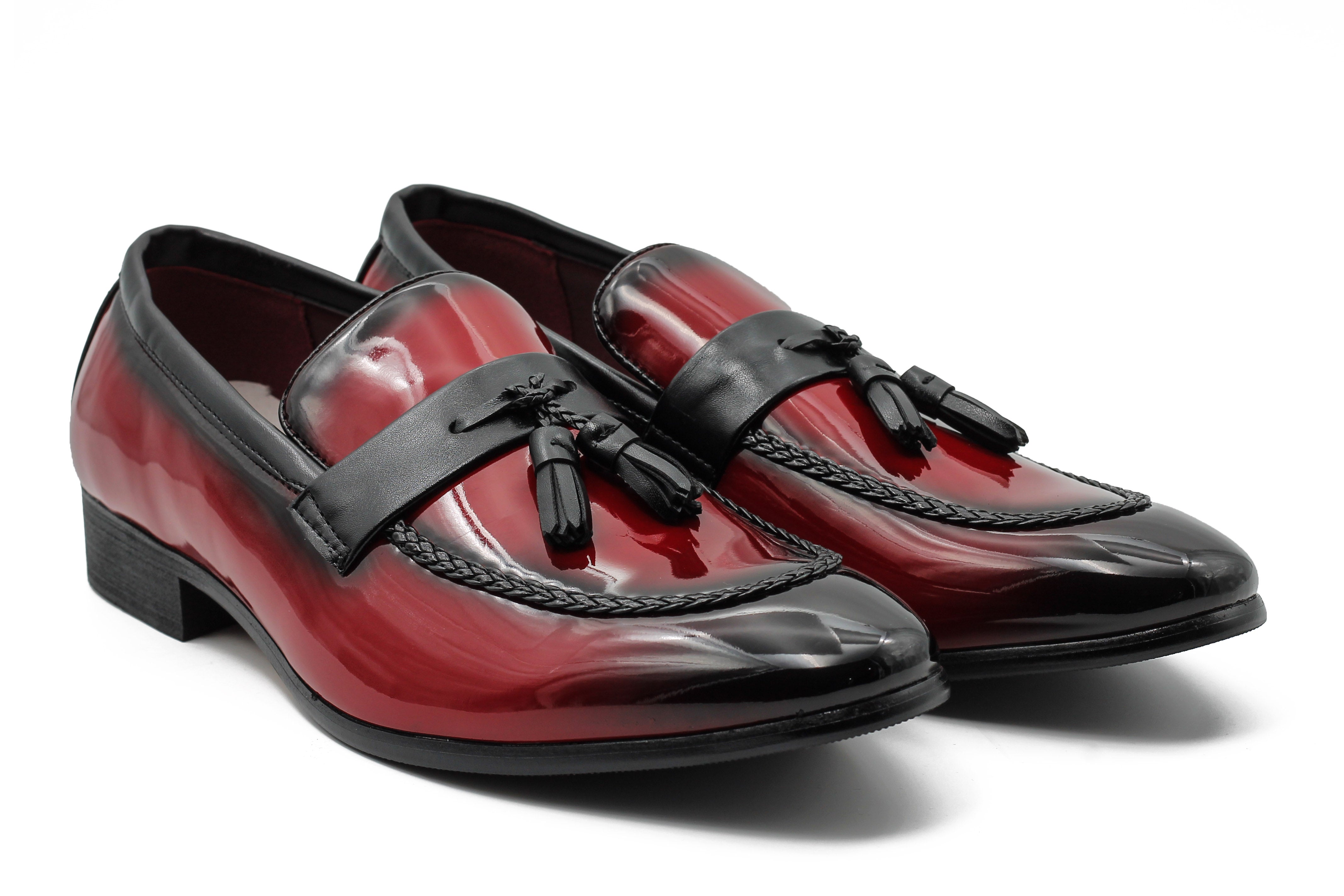 RED GLOSSY TASSEL LOAFERS