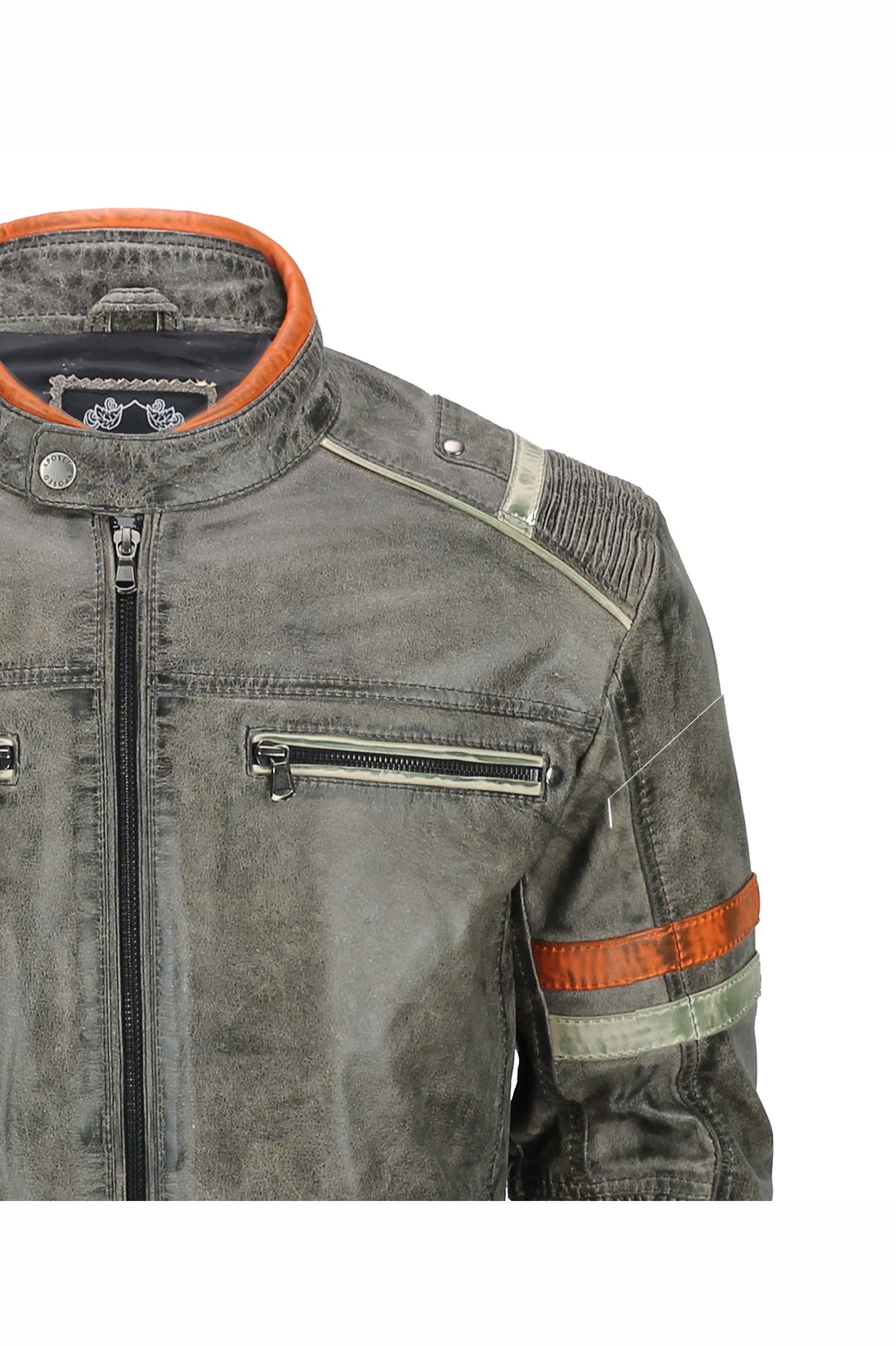 Men’s Real Leather Biker Jacket Vintage Grey Distressed Retro Motorcycle Style