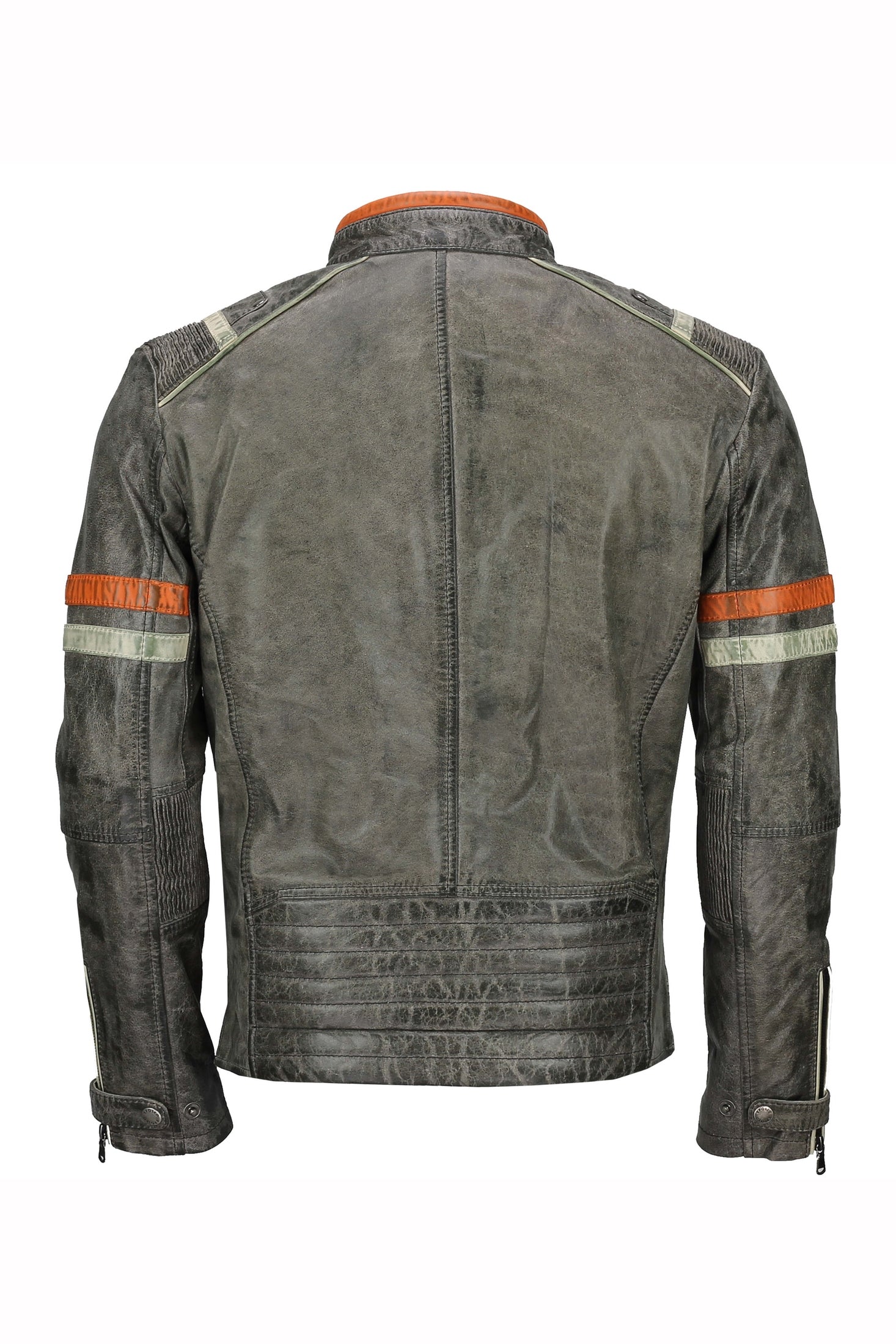Men’s Real Leather Biker Jacket Vintage Grey Distressed Retro Motorcycle Style