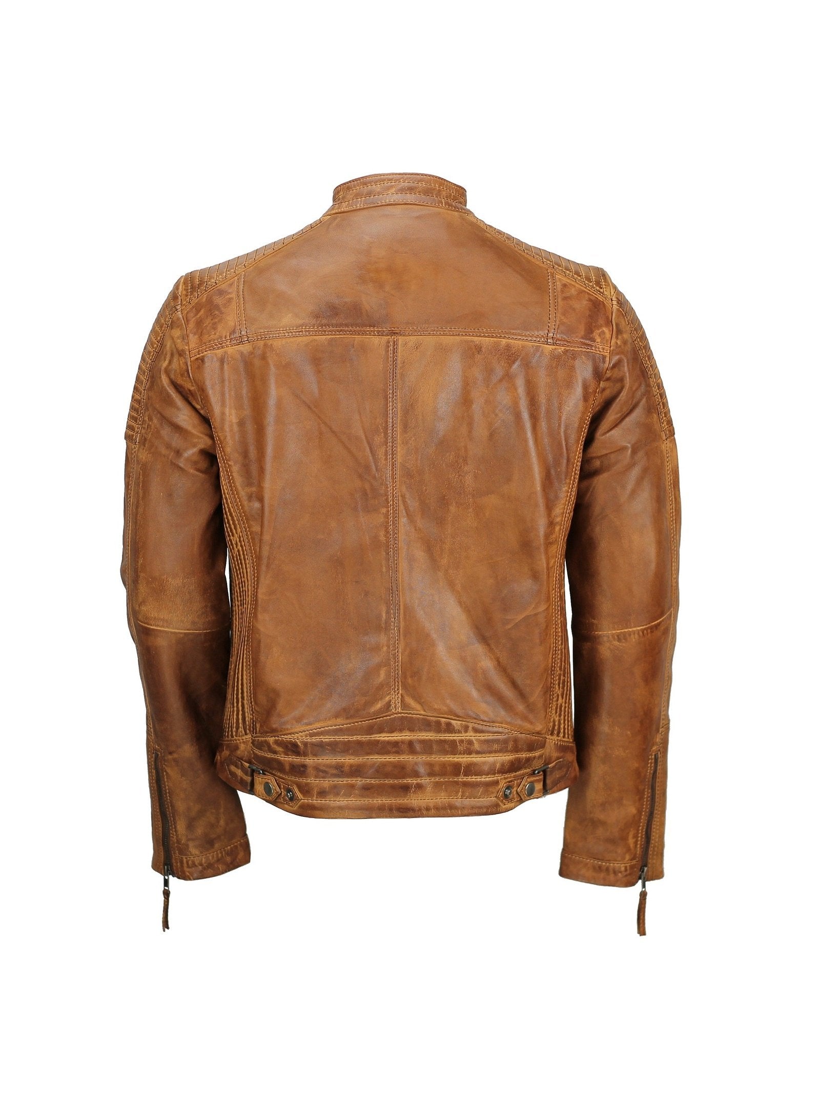 Mens Timber Tan Antique Washed Real Leather Vintage Biker Style Zipped Jacket