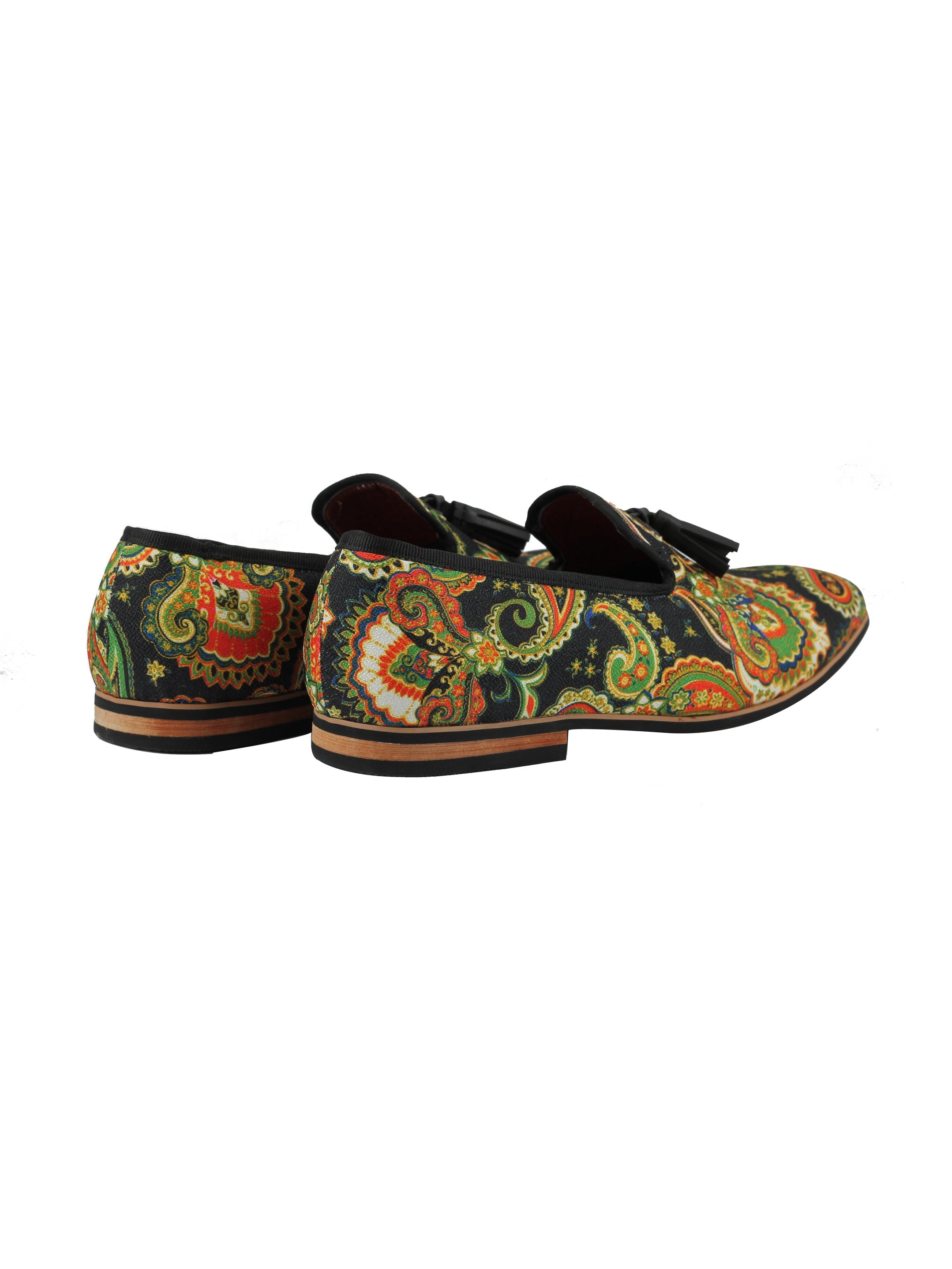 MENS LEATHER TASSEL LOAFER VINTAGE DESIGNER STYLE PAISLEY PRINT SHOES BLACK BLUE