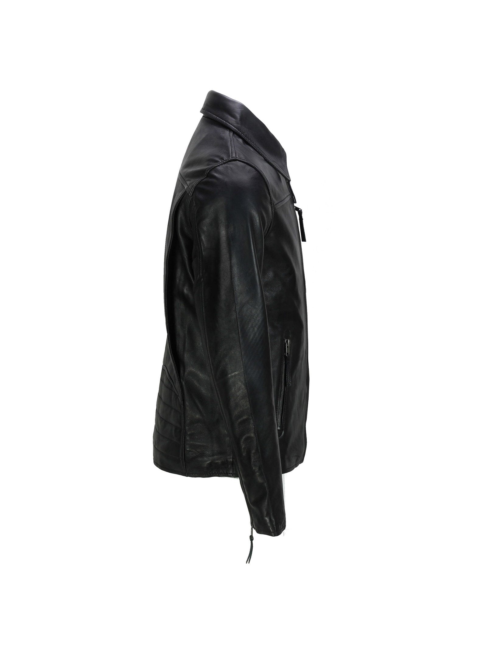 MEN'S COLLAR BIKER LEATHER JACKET IN BLACK