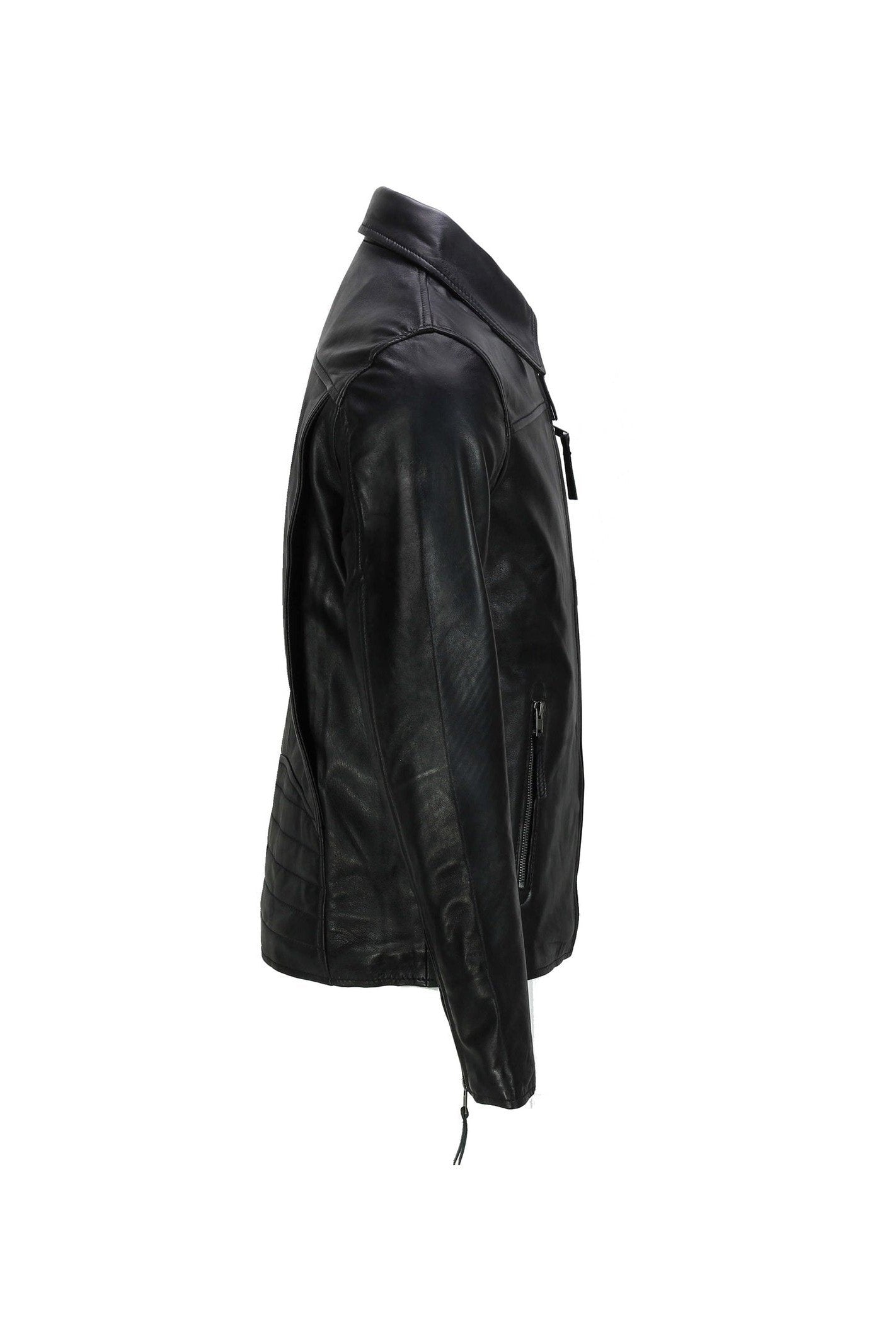 MEN'S COLLAR BIKER LEATHER JACKET IN BLACK