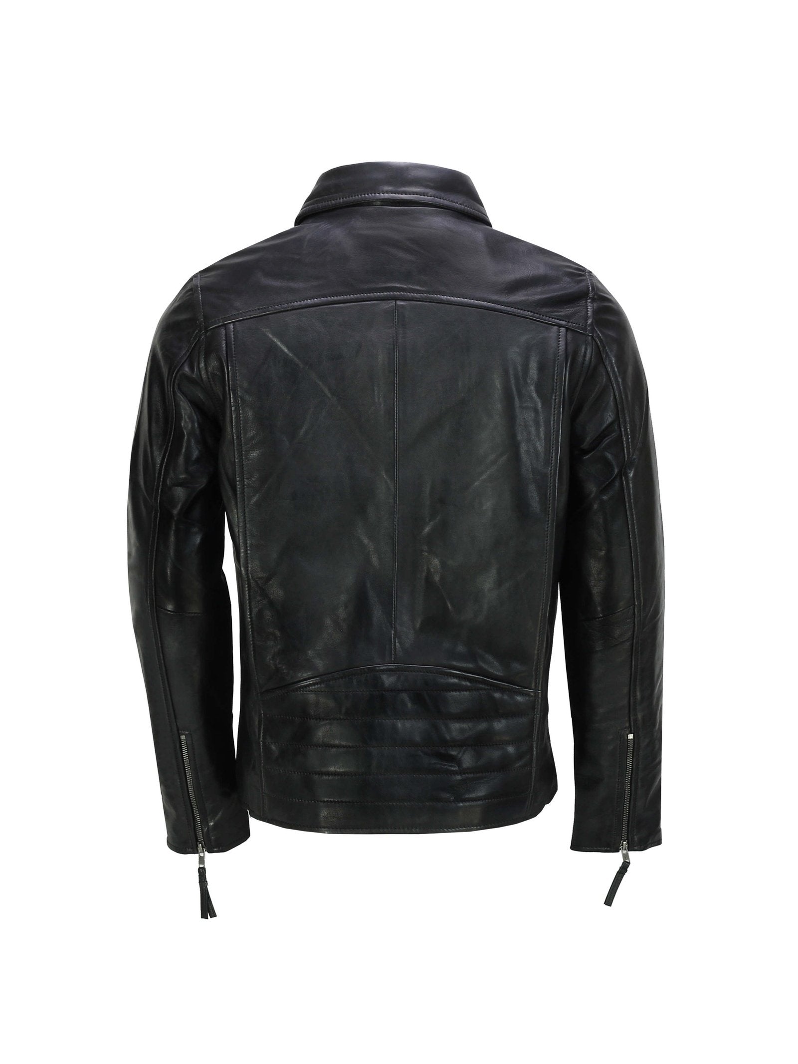 MEN'S COLLAR BIKER LEATHER JACKET IN BLACK