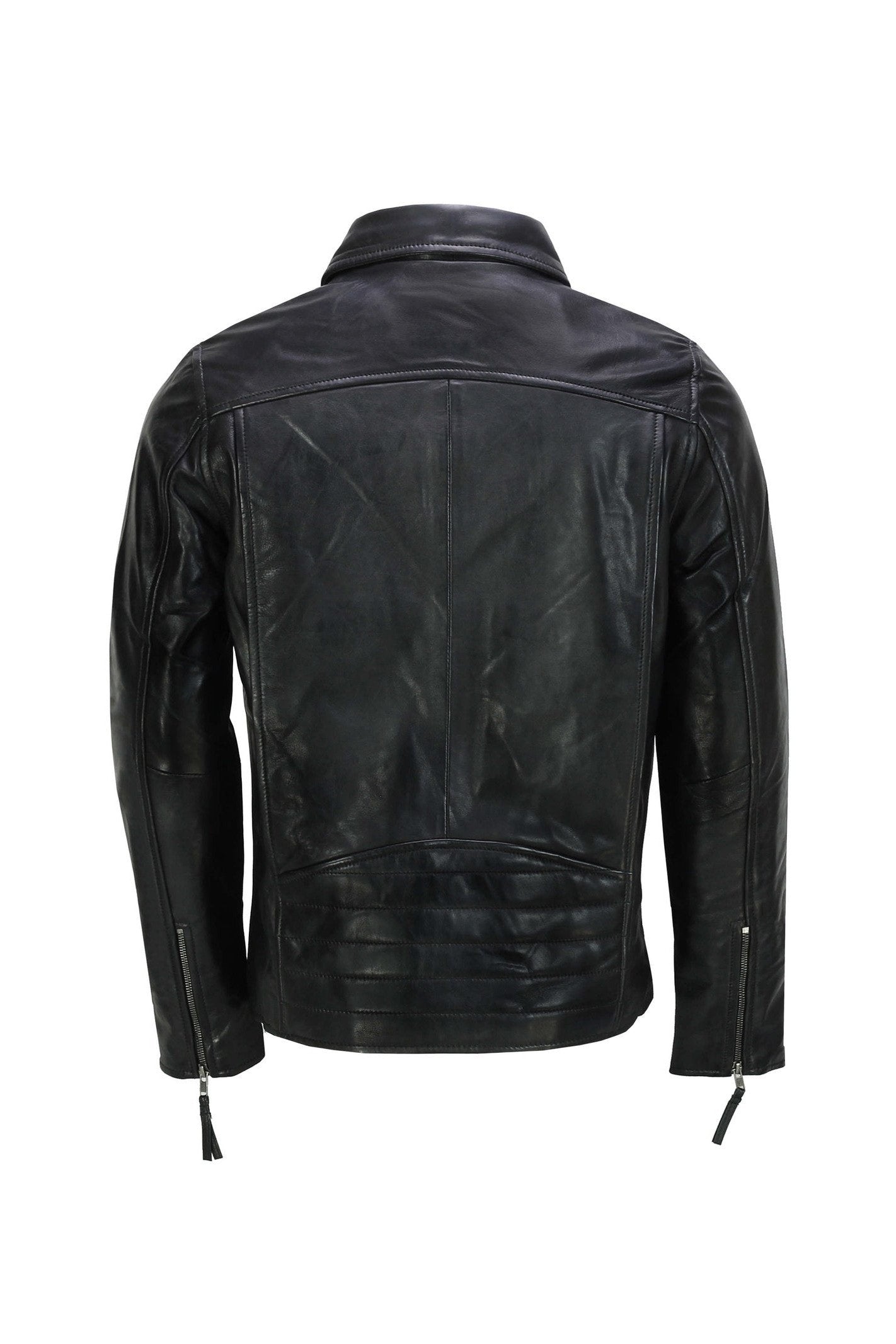 MEN'S COLLAR BIKER LEATHER JACKET IN BLACK