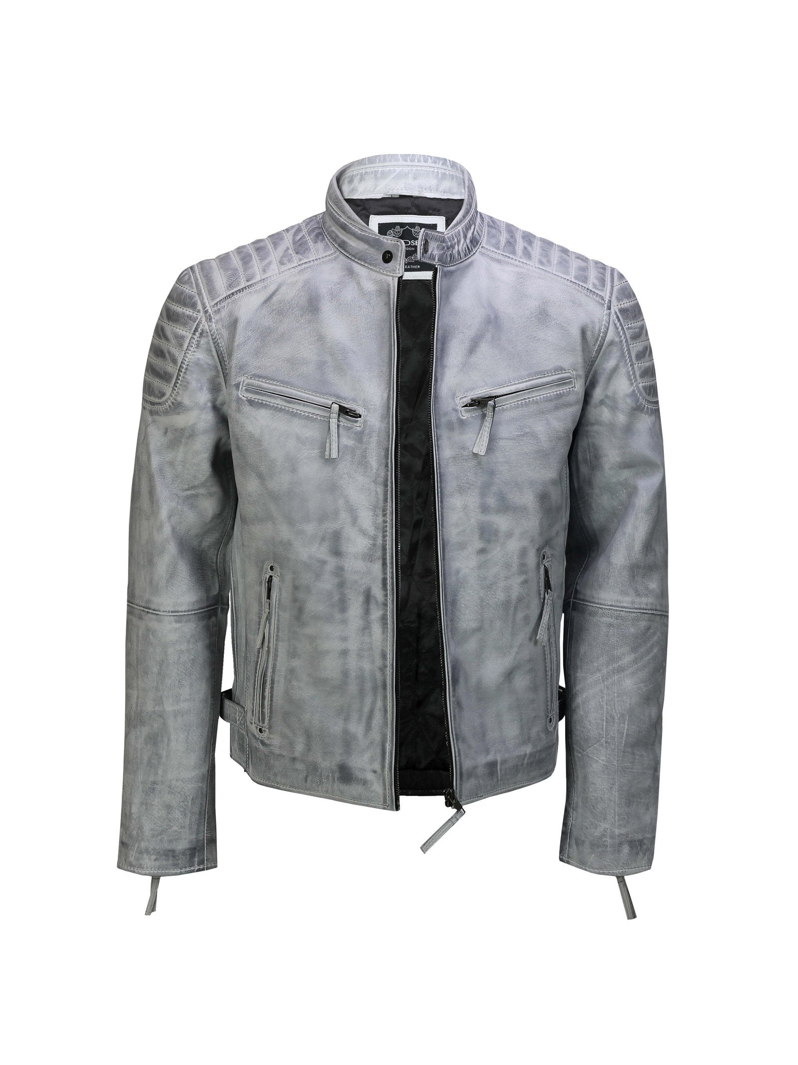 Men's Leather White Biker Jacket
