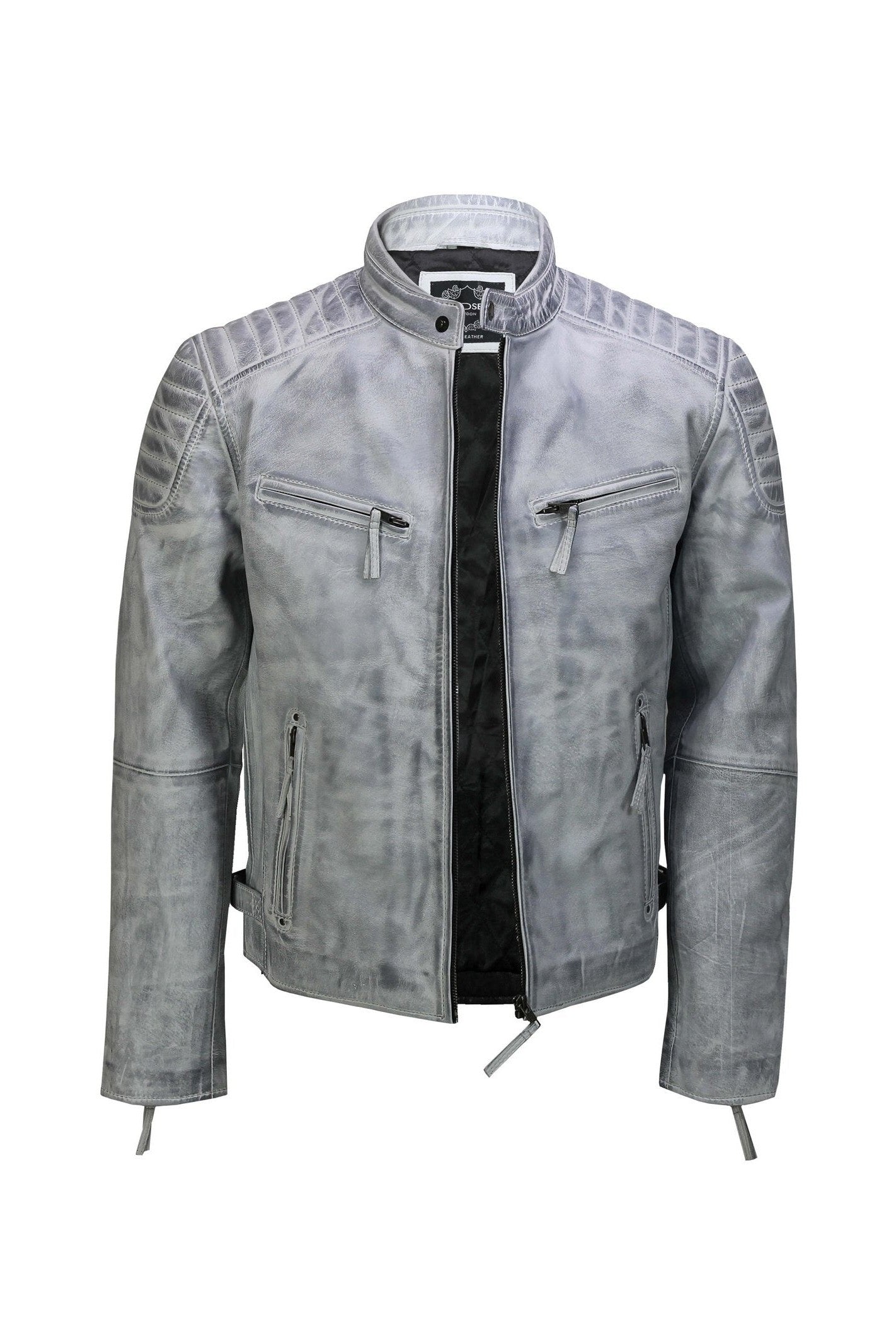 Men's Leather White Biker Jacket