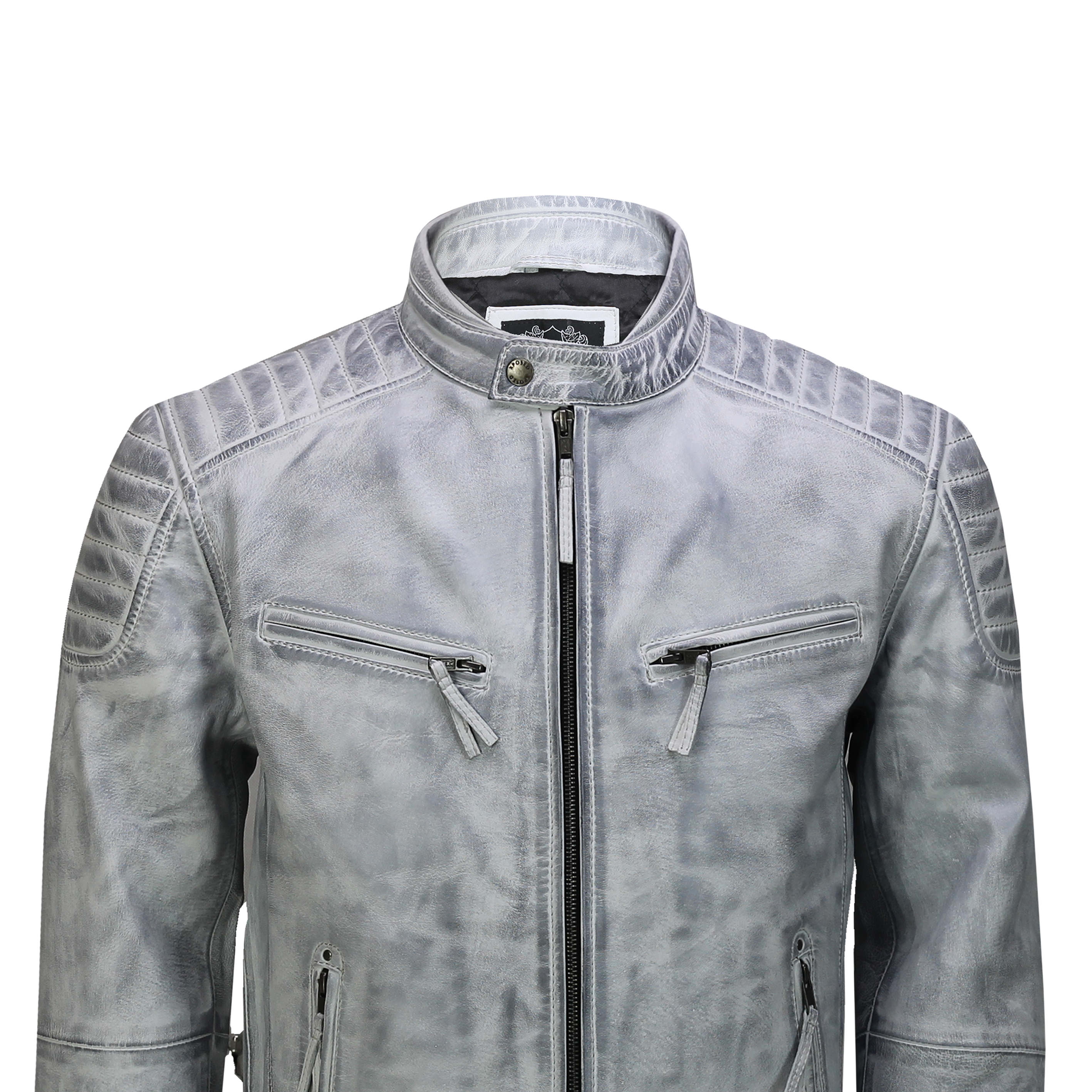 Men's Leather White Biker Jacket