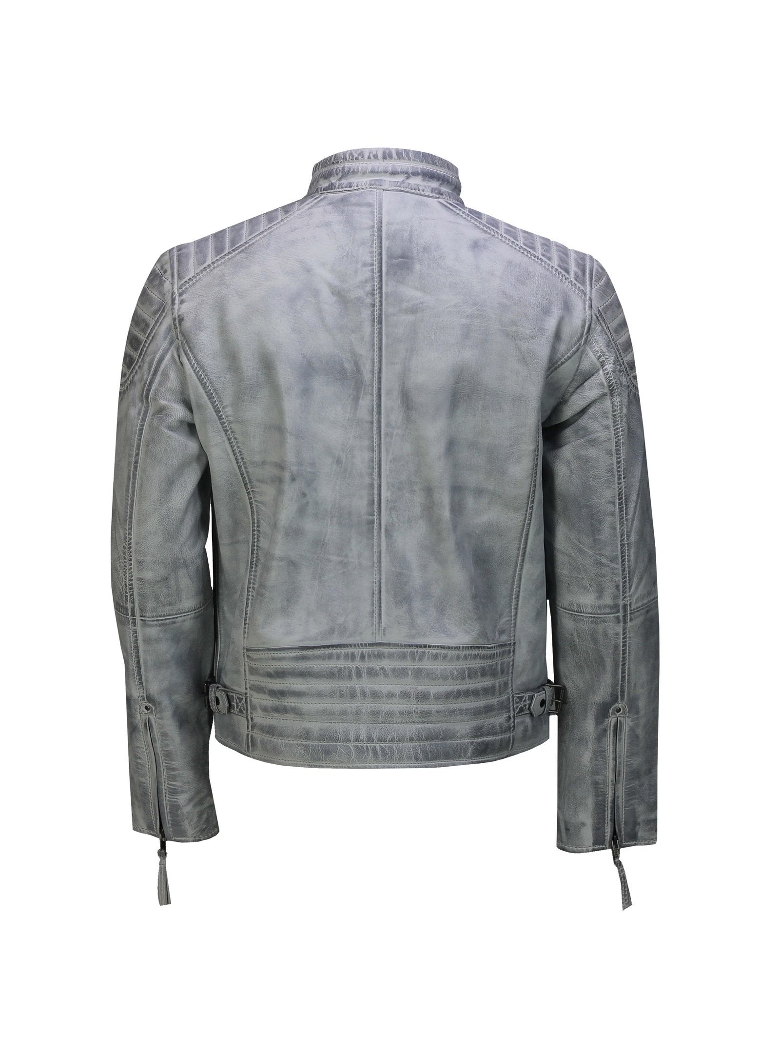 Men's Leather White Biker Jacket