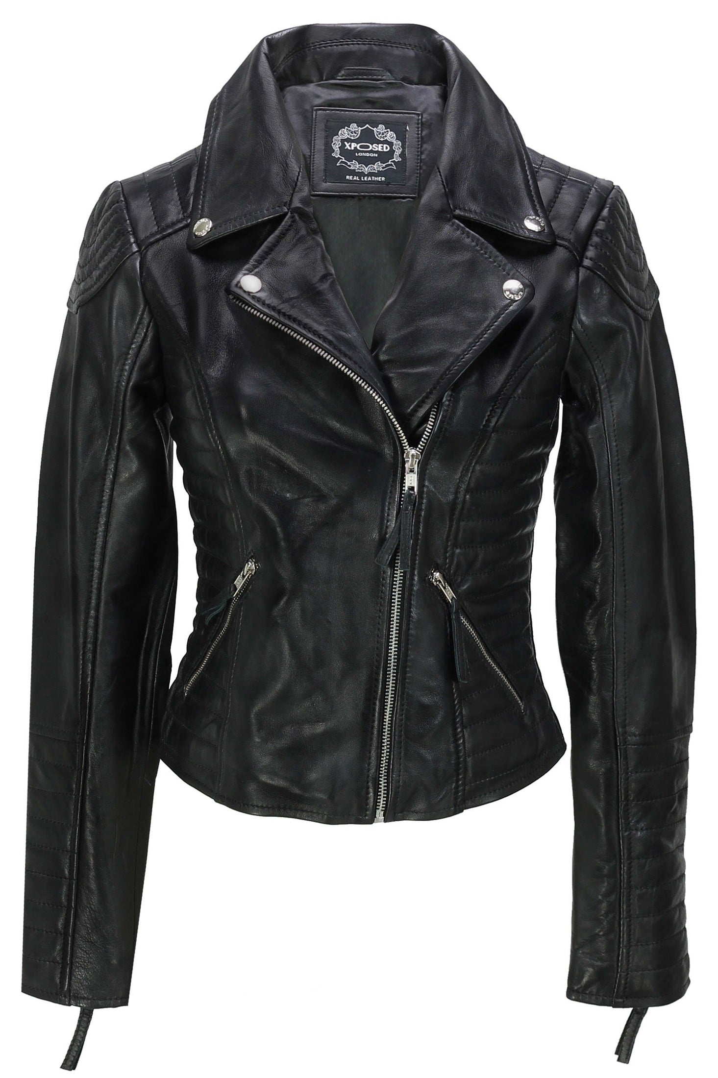 LADIE'S RETRO BIKER JACKET IN BLACK