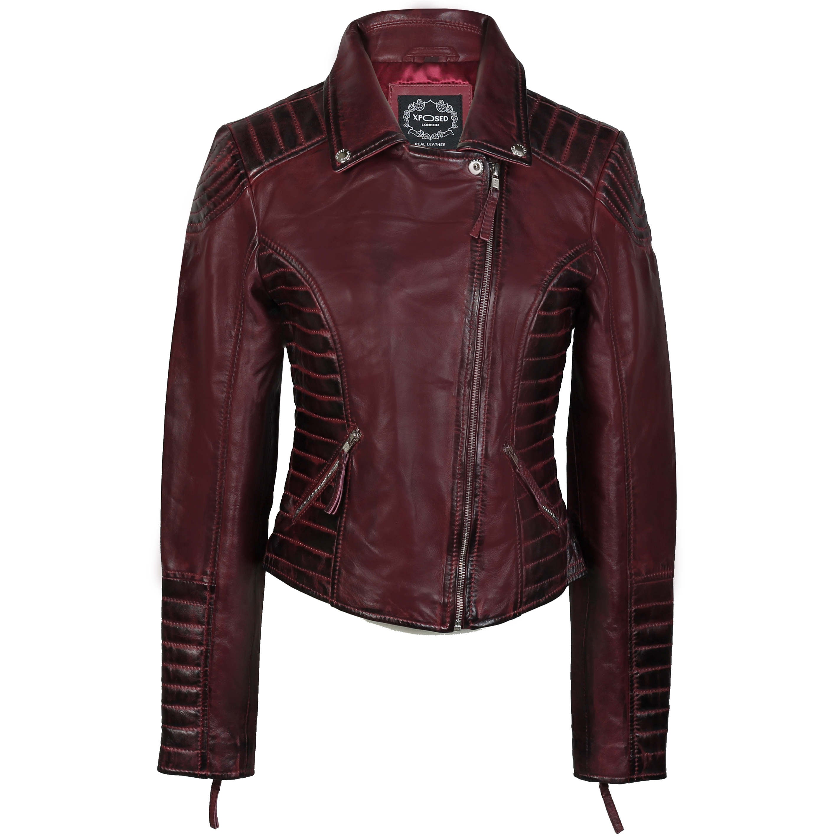LADIE'S RETRO BIKER JACKET IN BURGENDY