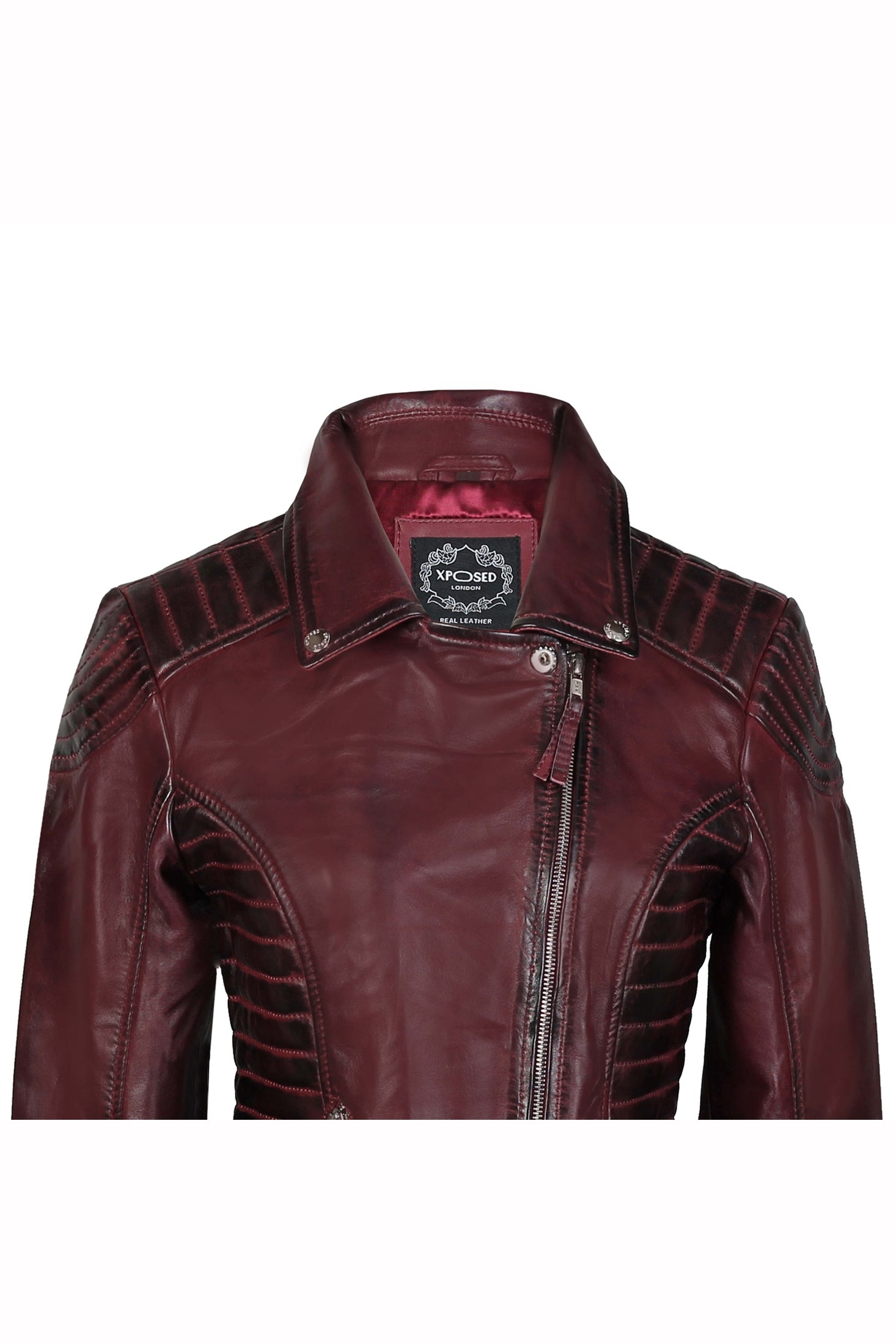 LADIE'S RETRO BIKER JACKET IN BURGENDY