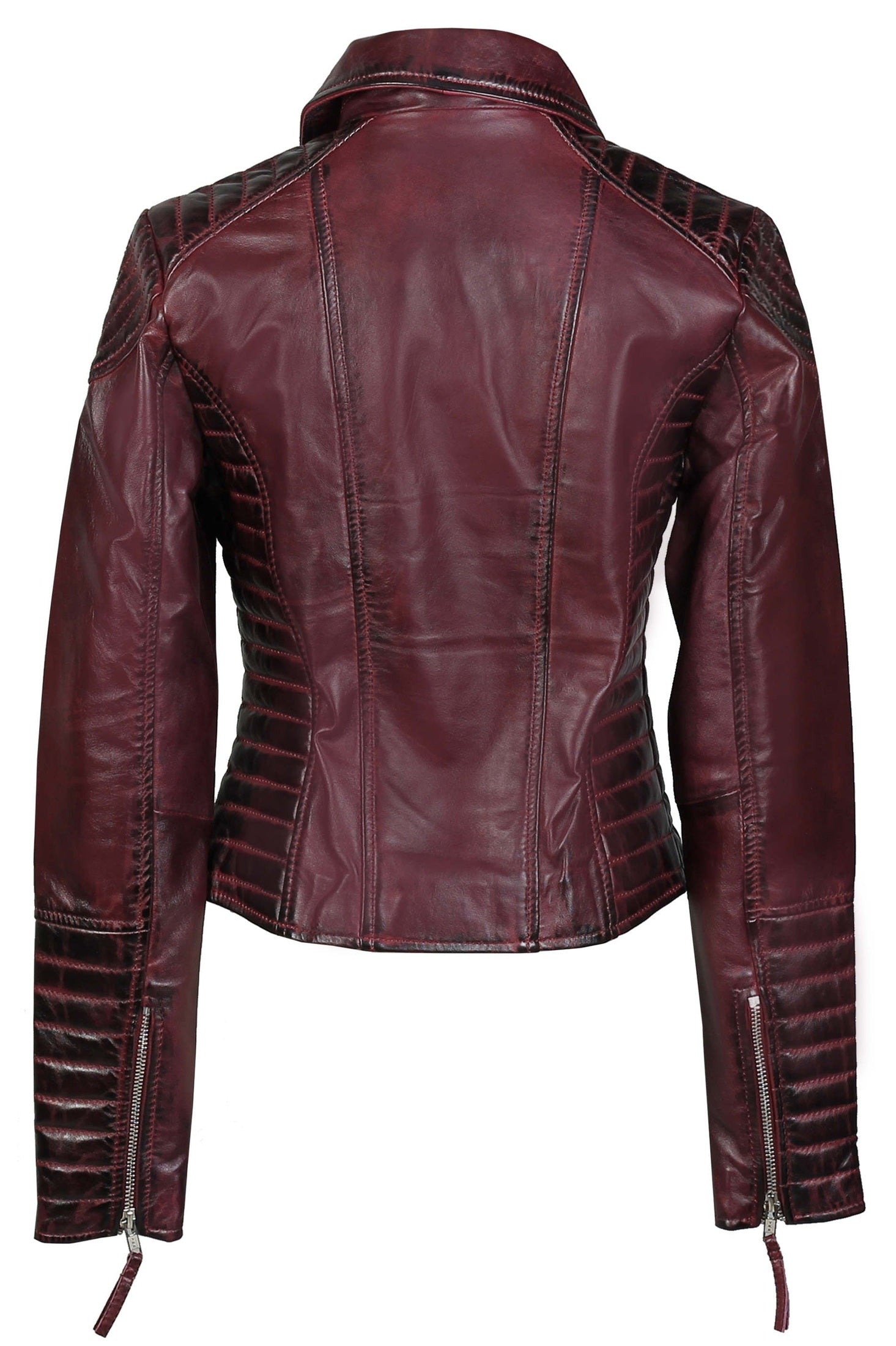 LADIE'S RETRO BIKER JACKET IN BURGENDY
