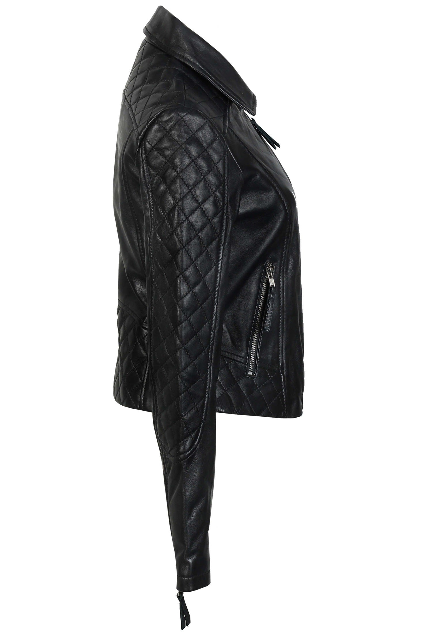 WOMEN'S RETRO REAL LEATHER BIKER JACKET IN BLACK