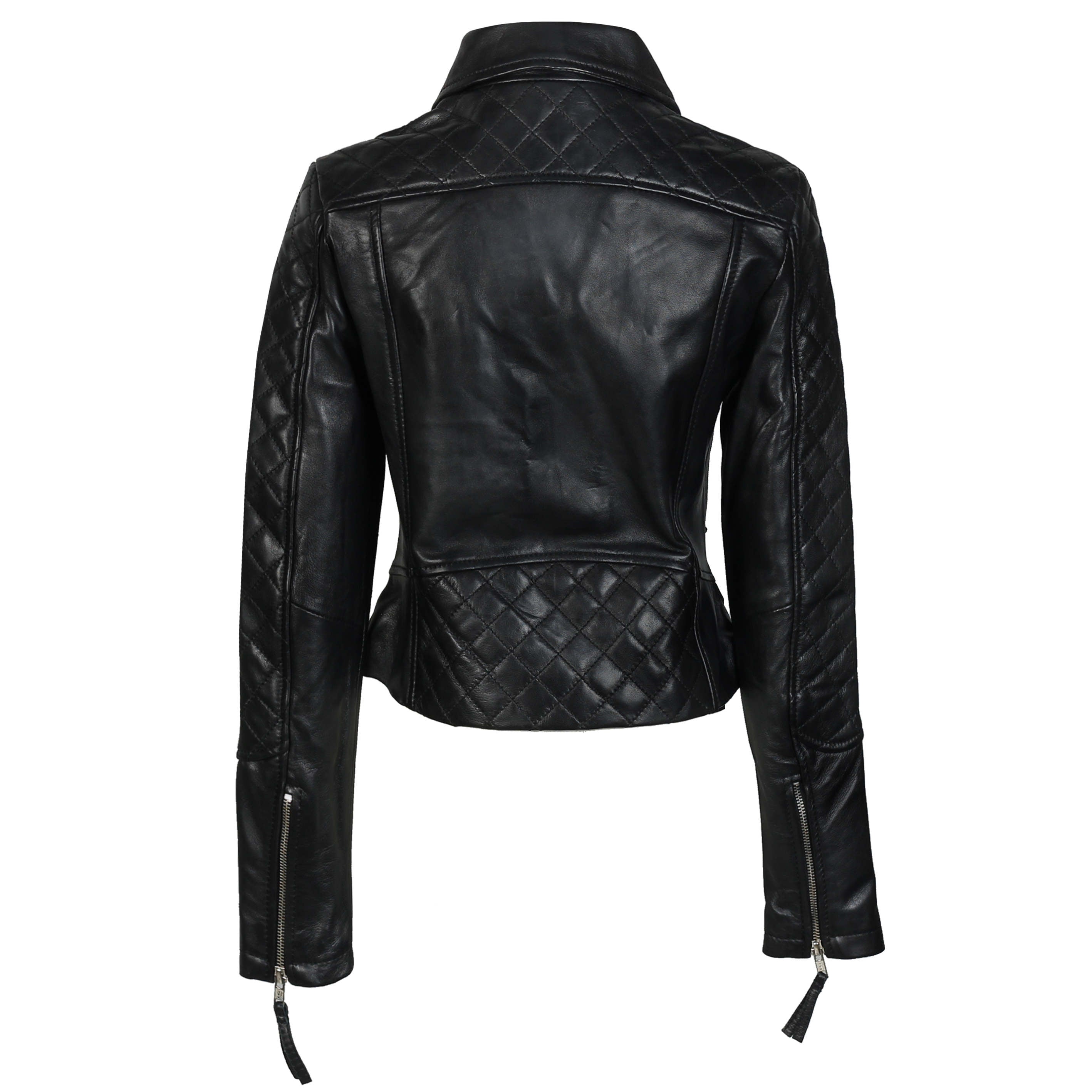 WOMEN'S RETRO REAL LEATHER BIKER JACKET IN BLACK