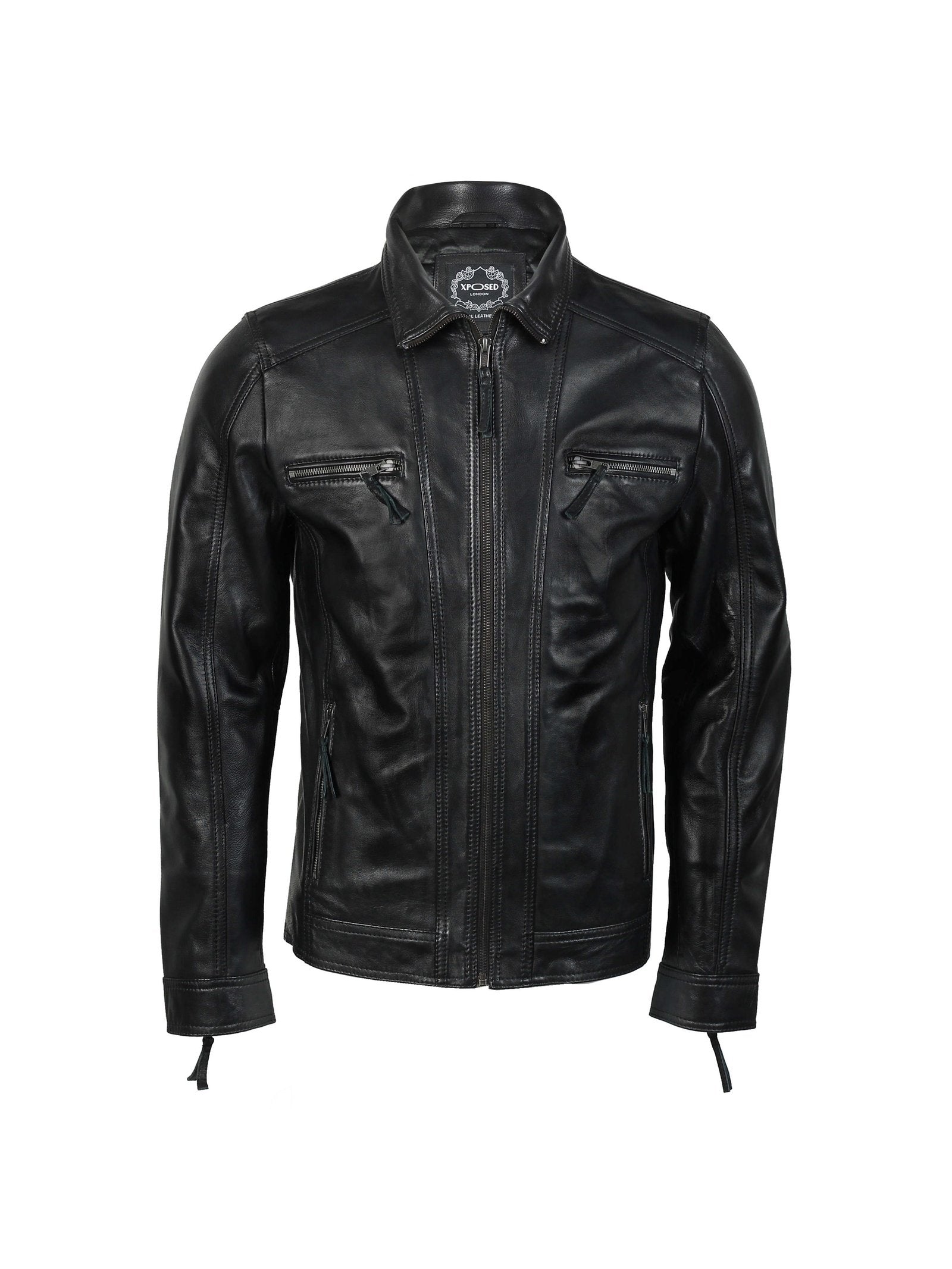 Mens Real Leather Jacket Vintage Style Black Soft Biker Slim Fit Smart Casual