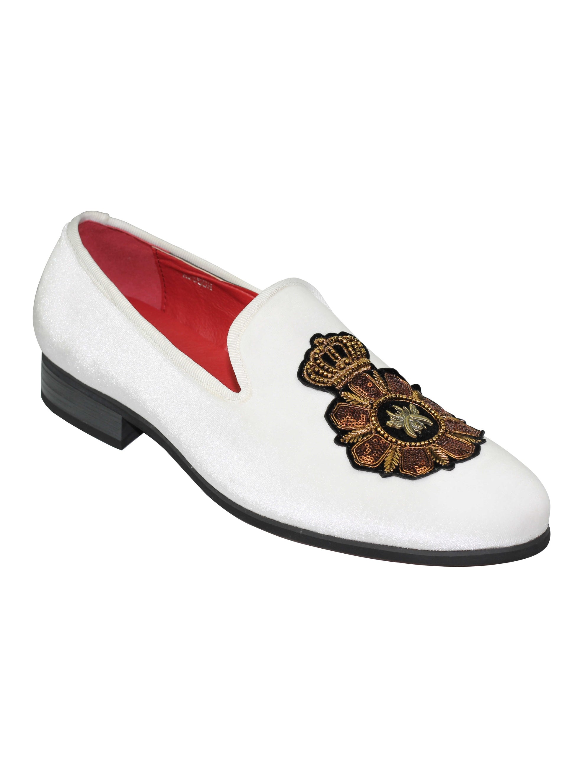FAUX LEATHER EMBROIDERED VELVET LOAFERS