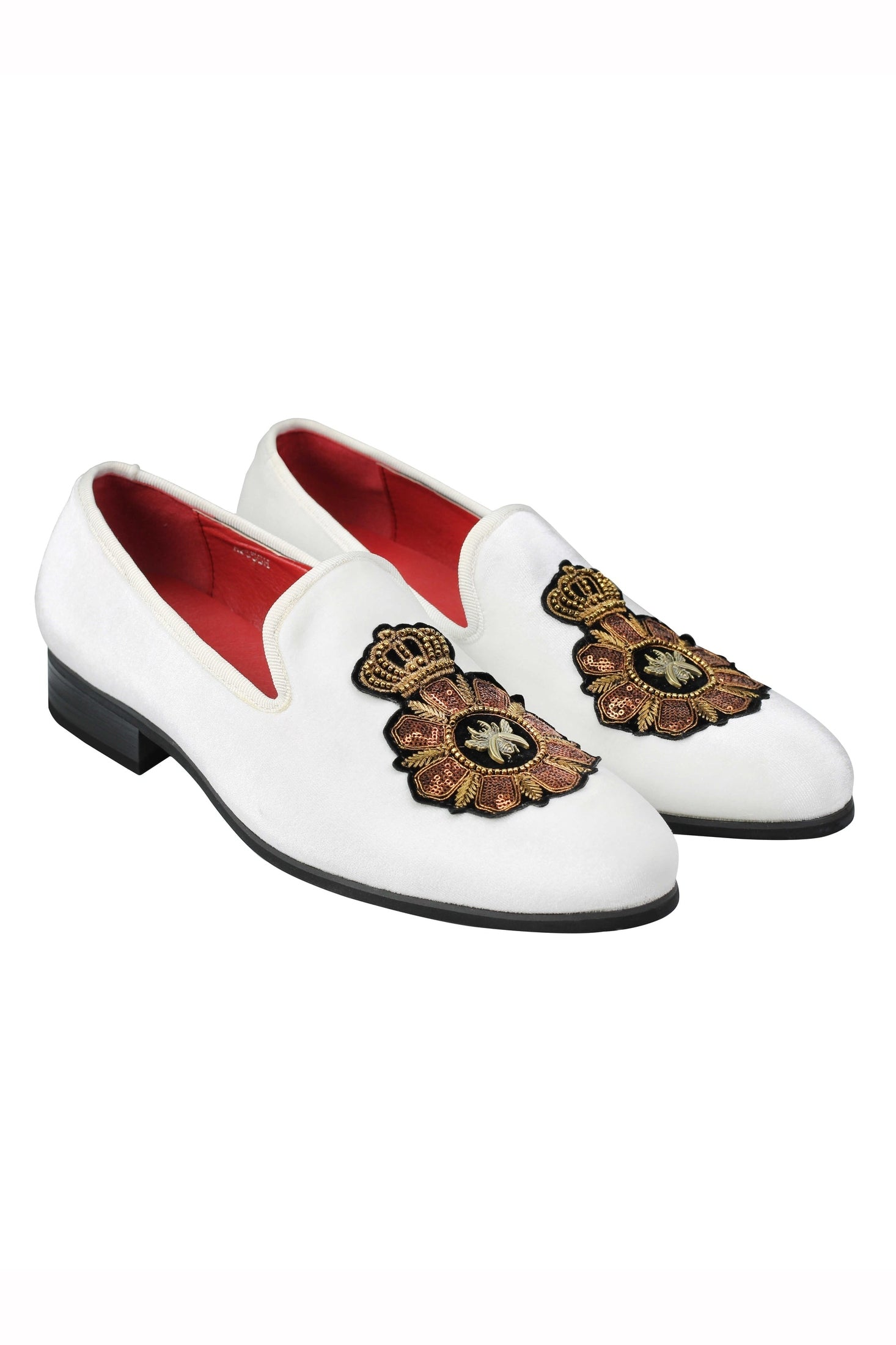FAUX LEATHER EMBROIDERED VELVET LOAFERS