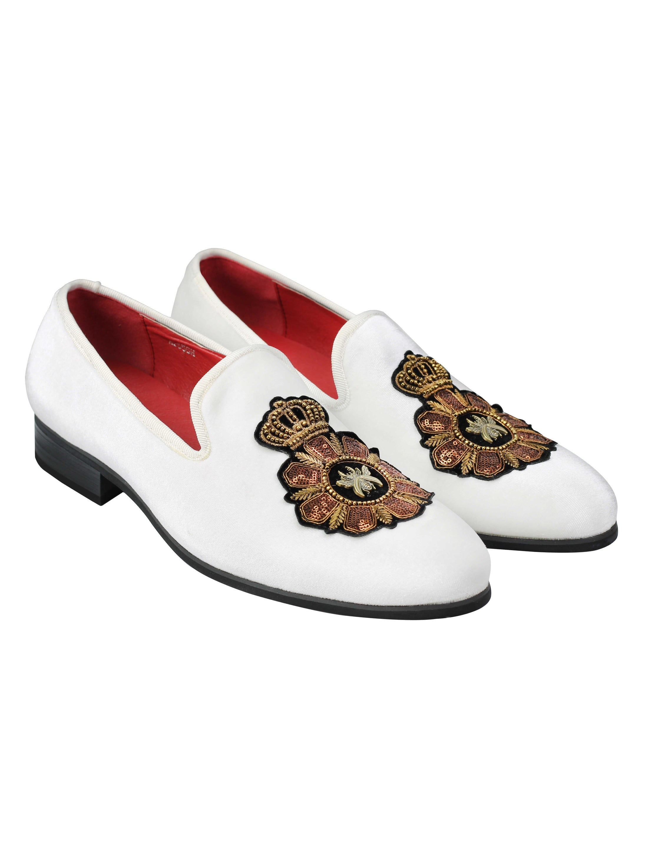 FAUX LEATHER EMBROIDERED VELVET LOAFERS