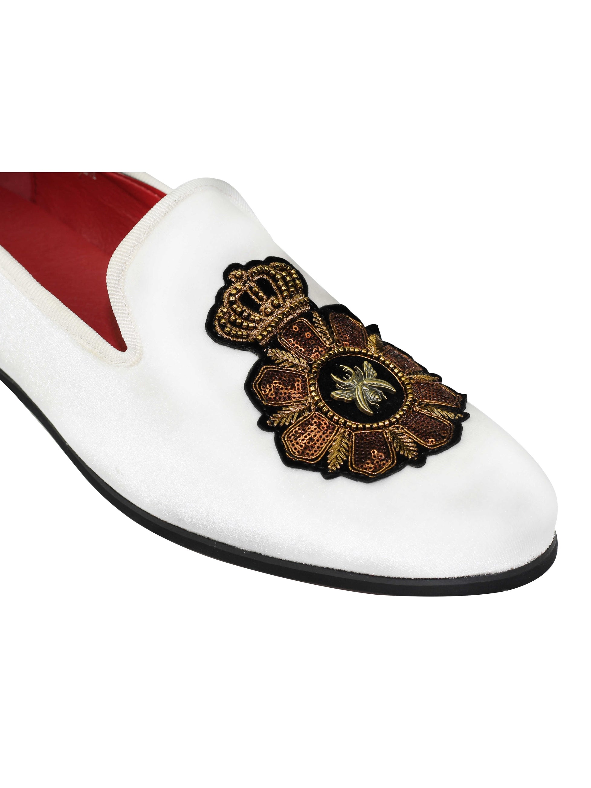 FAUX LEATHER EMBROIDERED VELVET LOAFERS