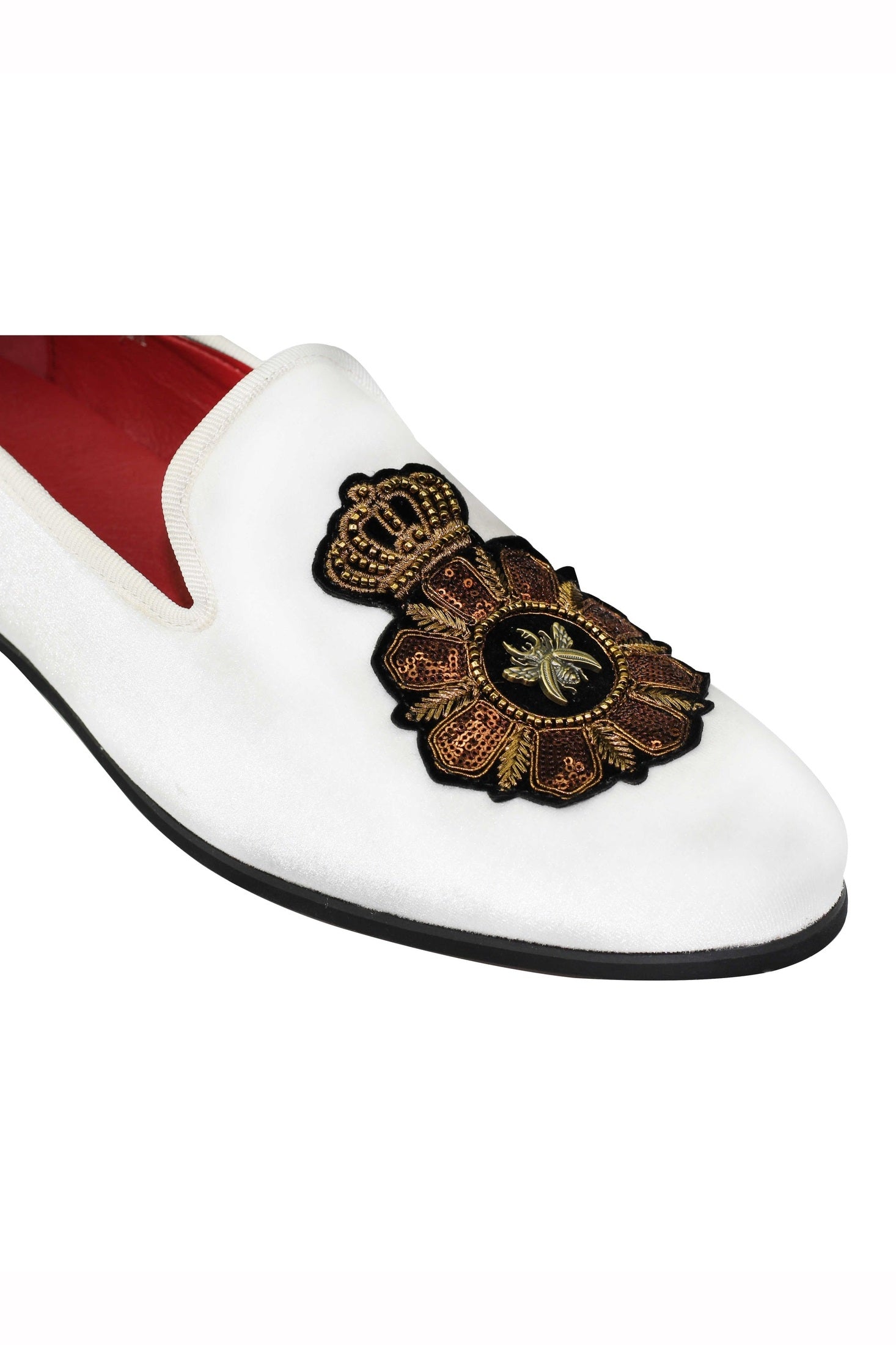 FAUX LEATHER EMBROIDERED VELVET LOAFERS