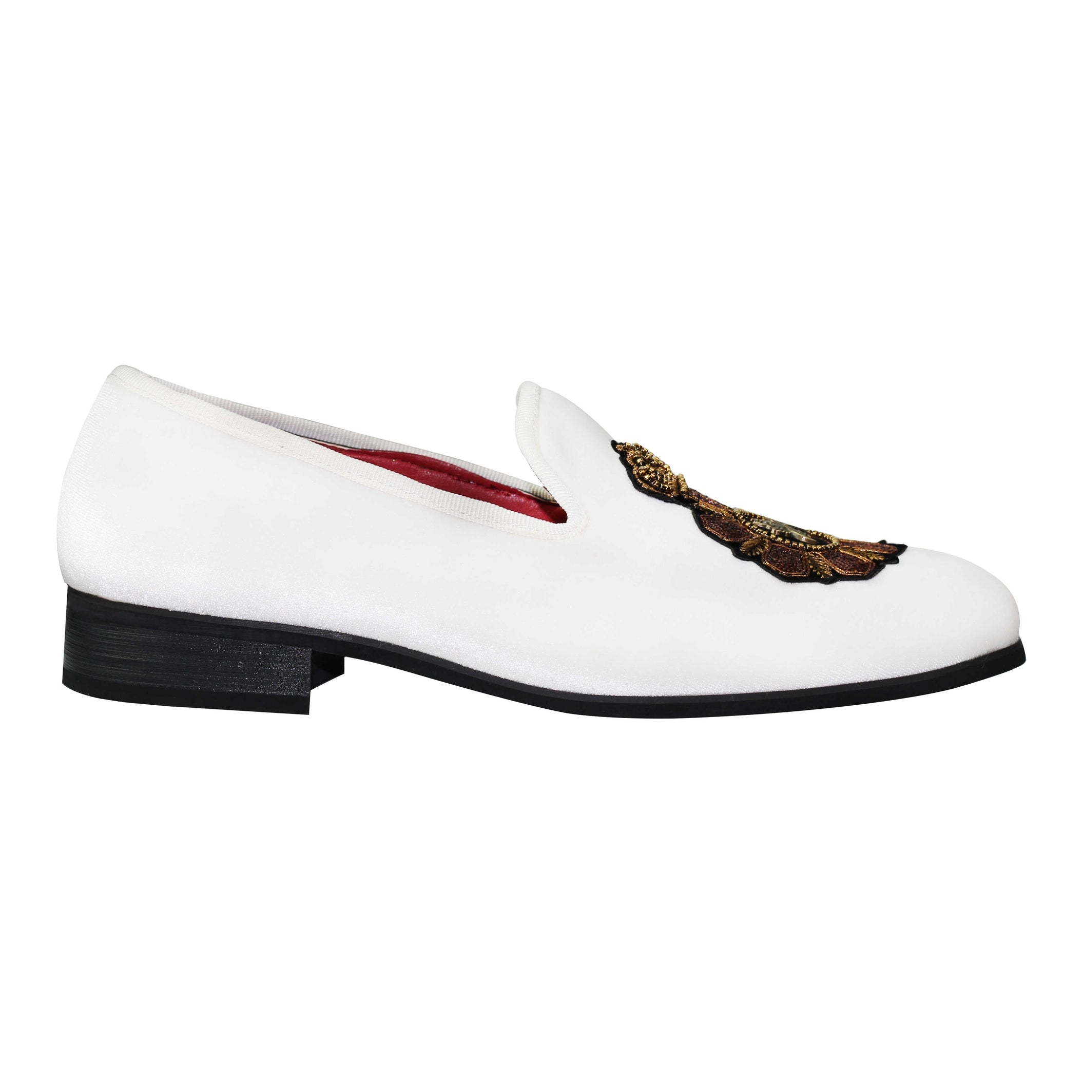 FAUX LEATHER EMBROIDERED VELVET LOAFERS