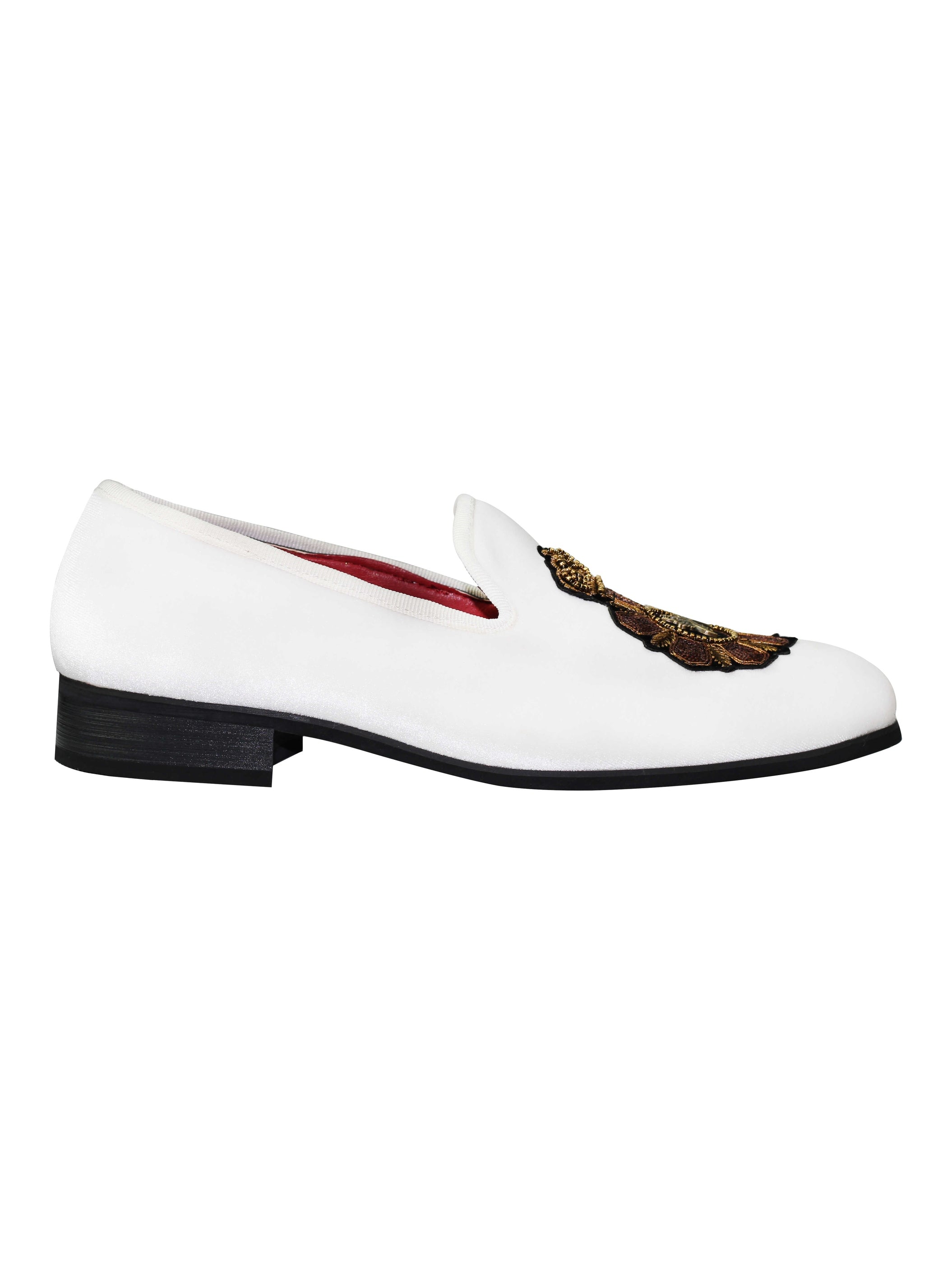 FAUX LEATHER EMBROIDERED VELVET LOAFERS