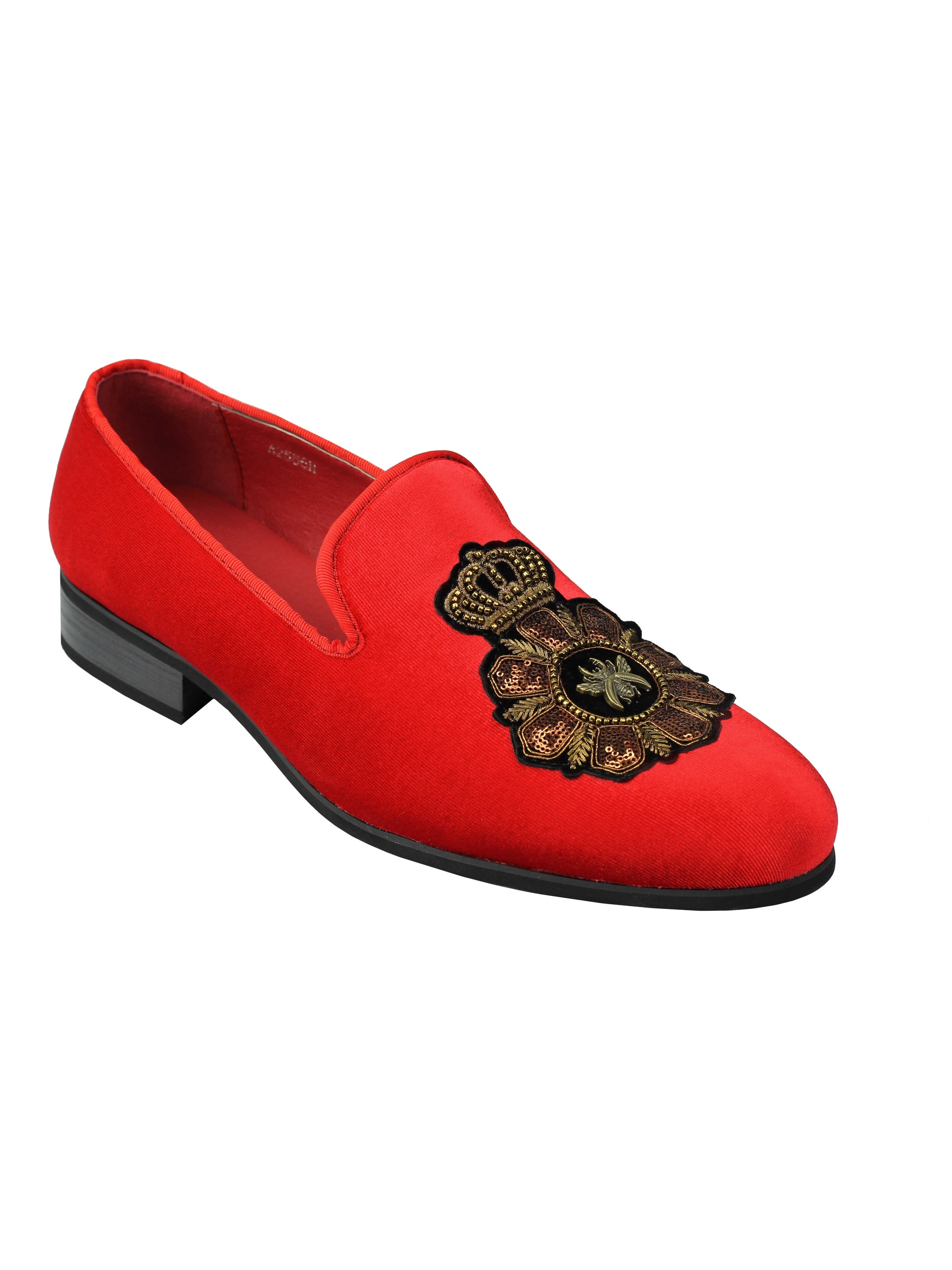 FAUX LEATHER EMBROIDERED VELVET LOAFERS
