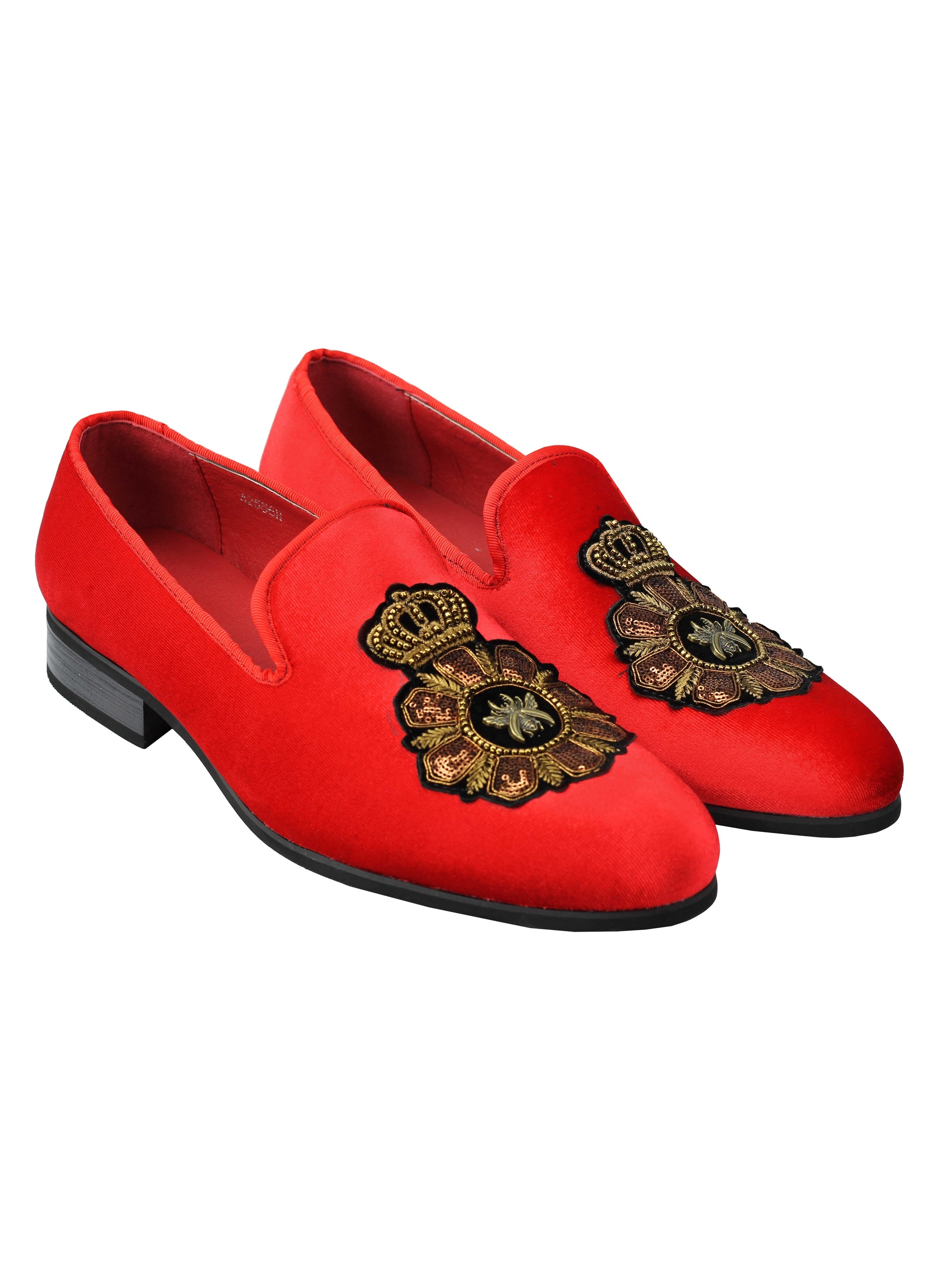 FAUX LEATHER EMBROIDERED VELVET LOAFERS