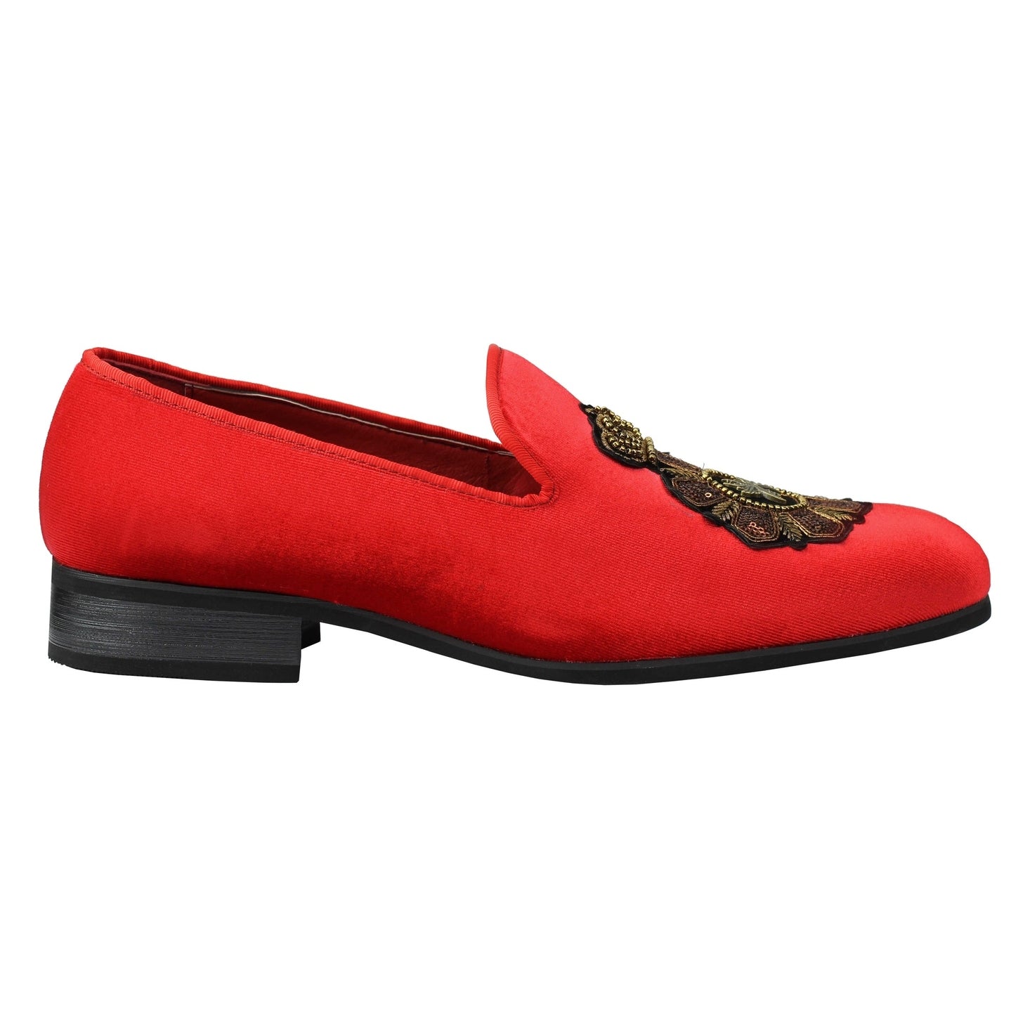FAUX LEATHER EMBROIDERED VELVET LOAFERS