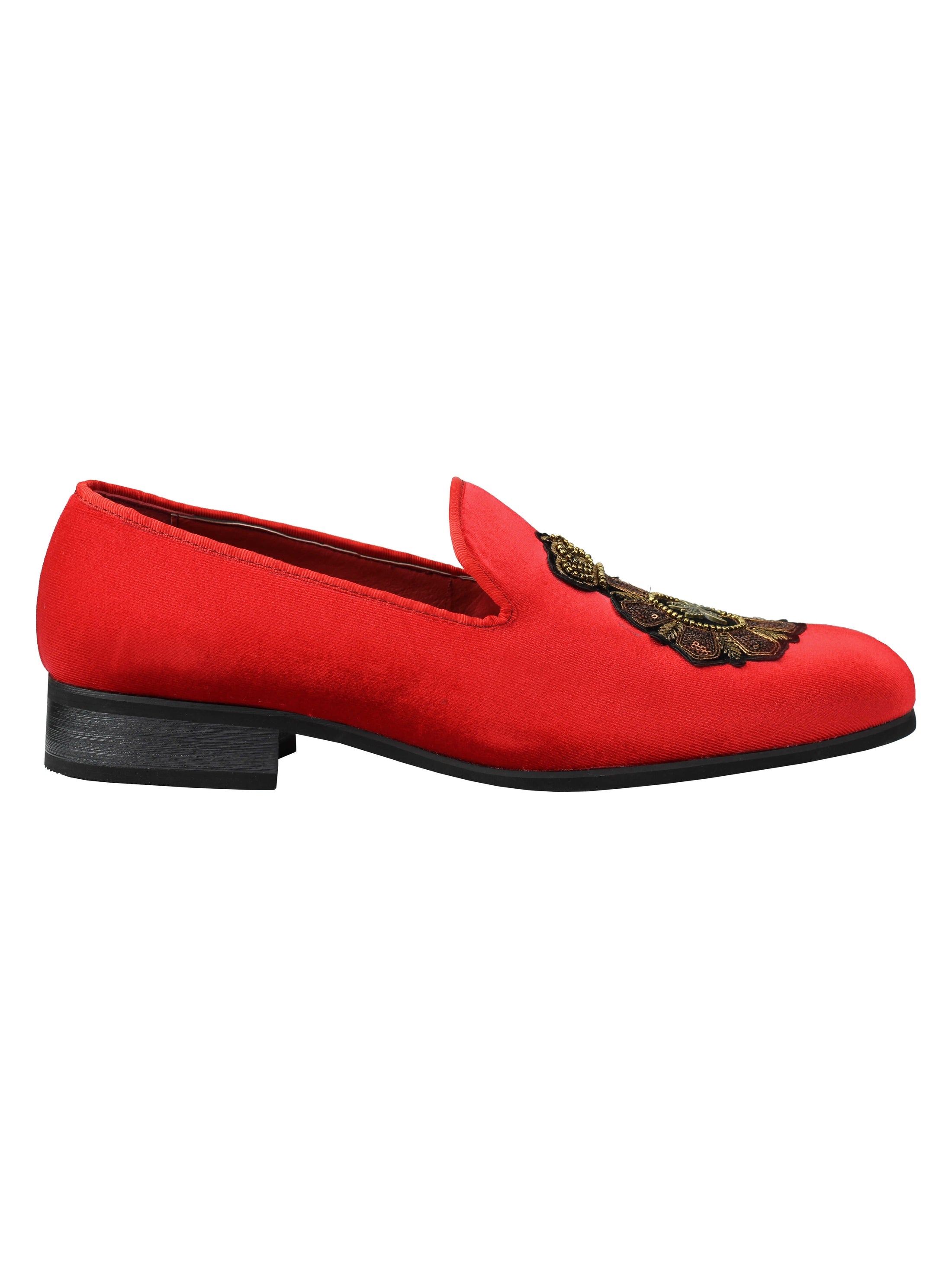 FAUX LEATHER EMBROIDERED VELVET LOAFERS