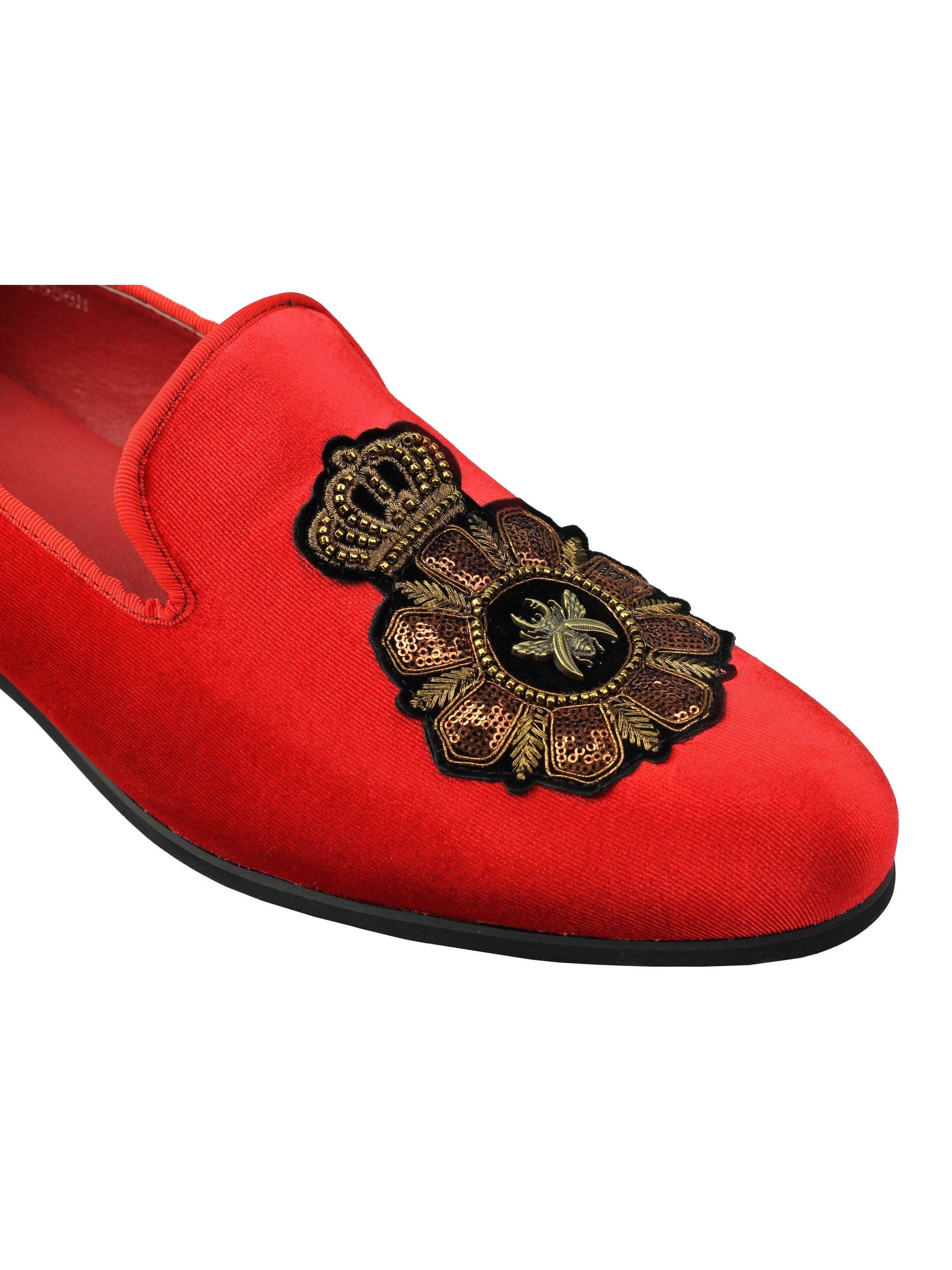 FAUX LEATHER EMBROIDERED VELVET LOAFERS