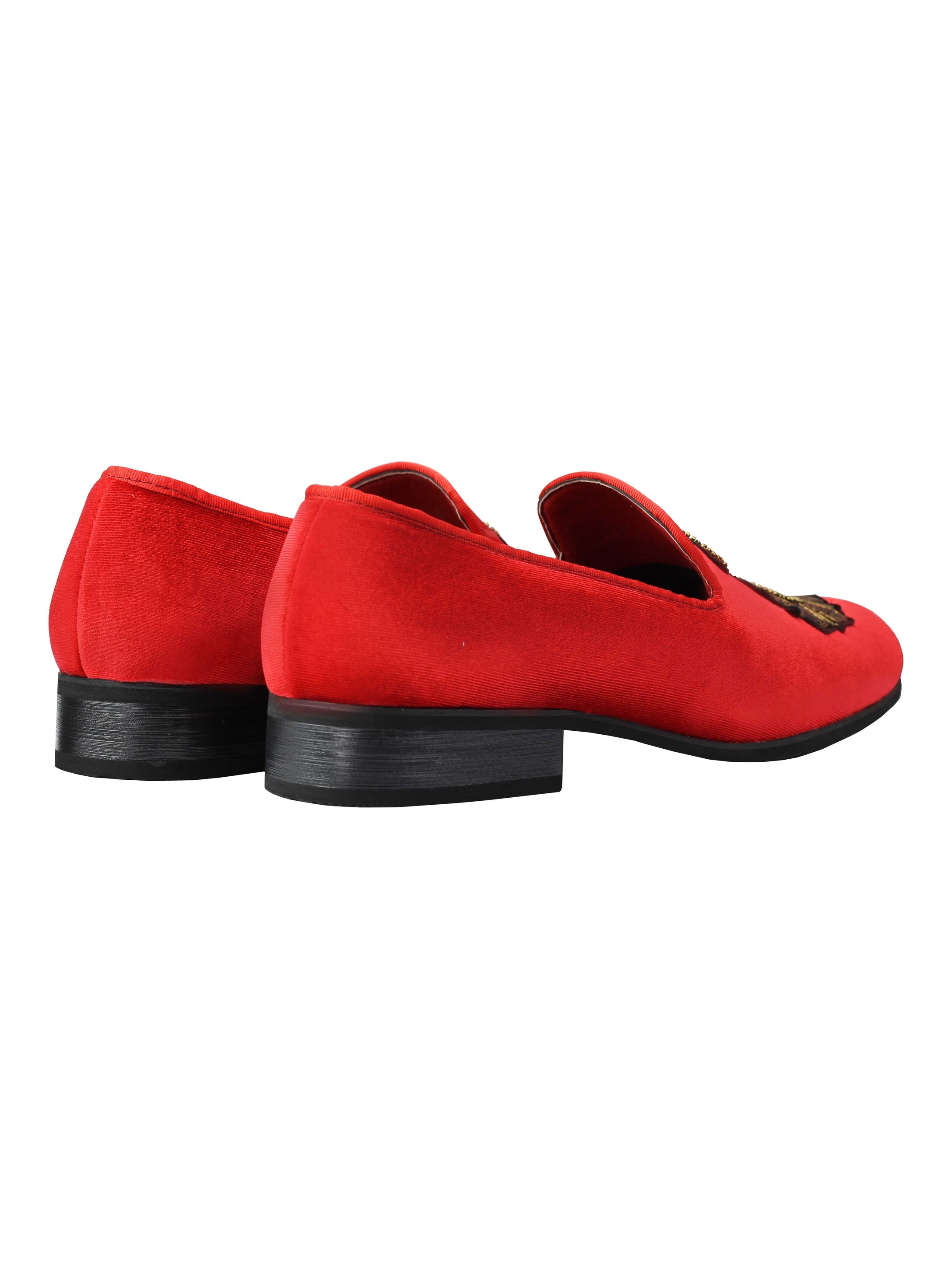 FAUX LEATHER EMBROIDERED VELVET LOAFERS
