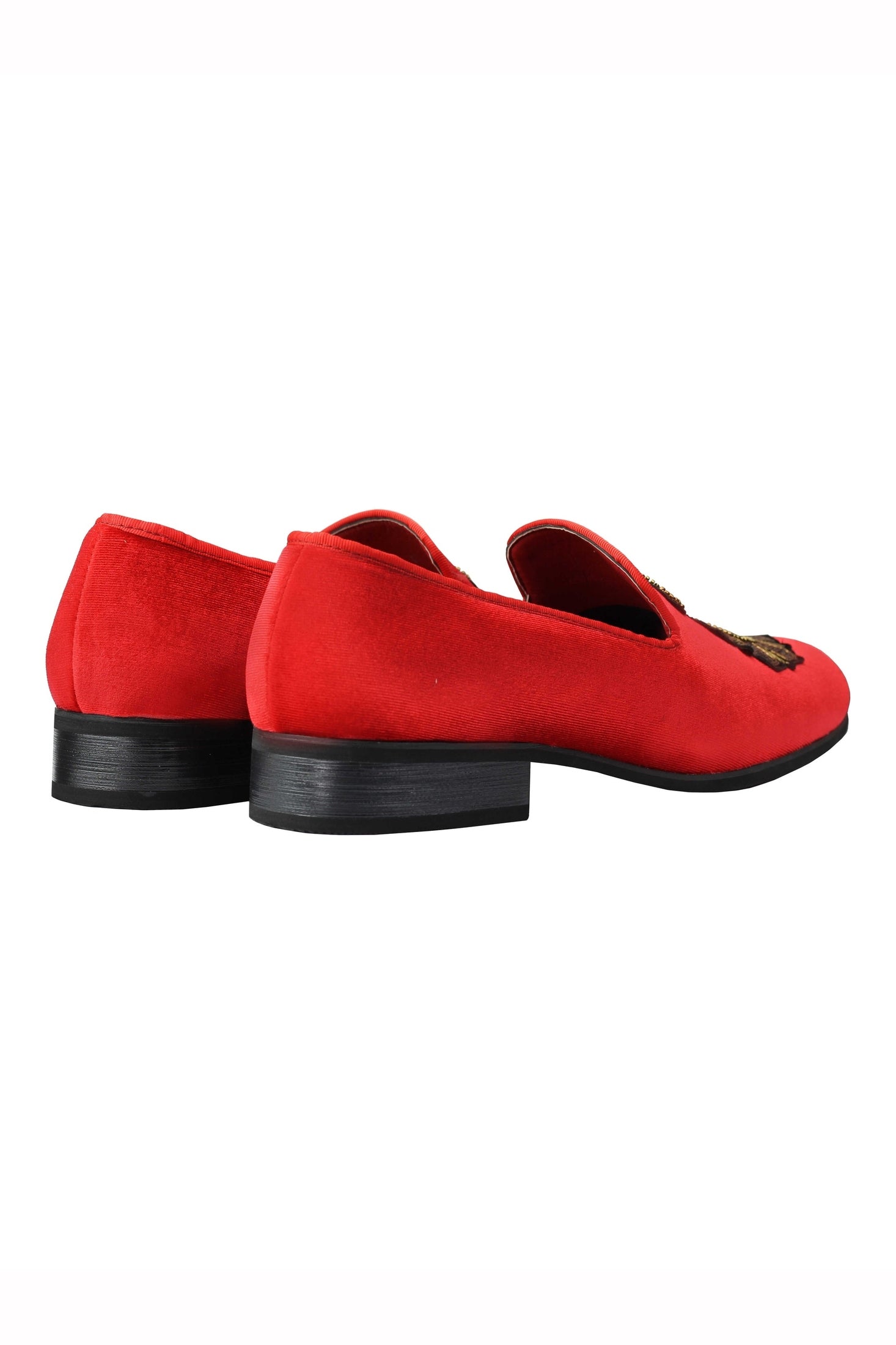 FAUX LEATHER EMBROIDERED VELVET LOAFERS