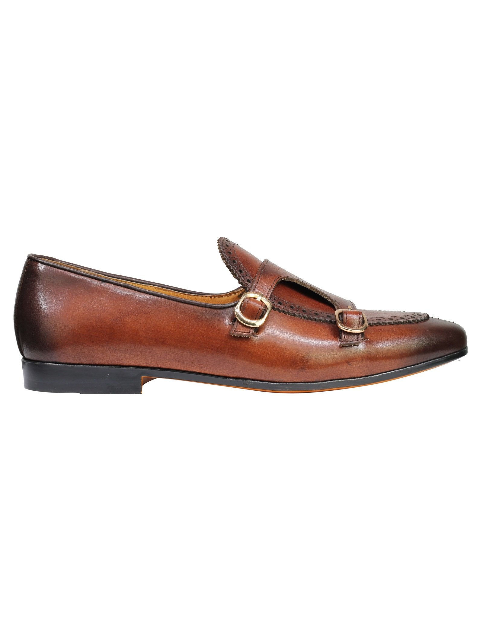 Real Leather Double Monk shoes Brown