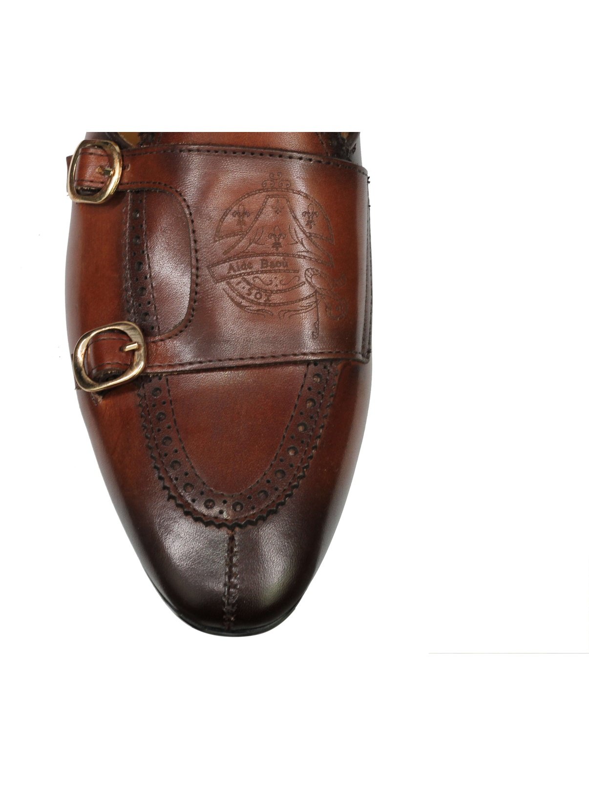 Real Leather Double Monk shoes Brown