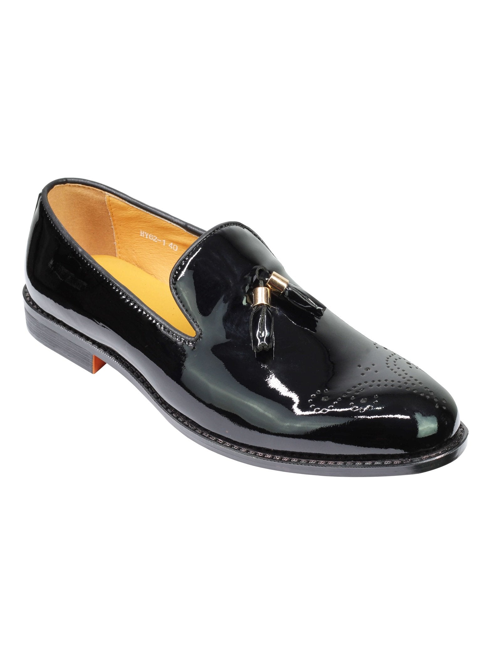 REAL LEATHER BLACK PATENT TASSEL LOAFERS