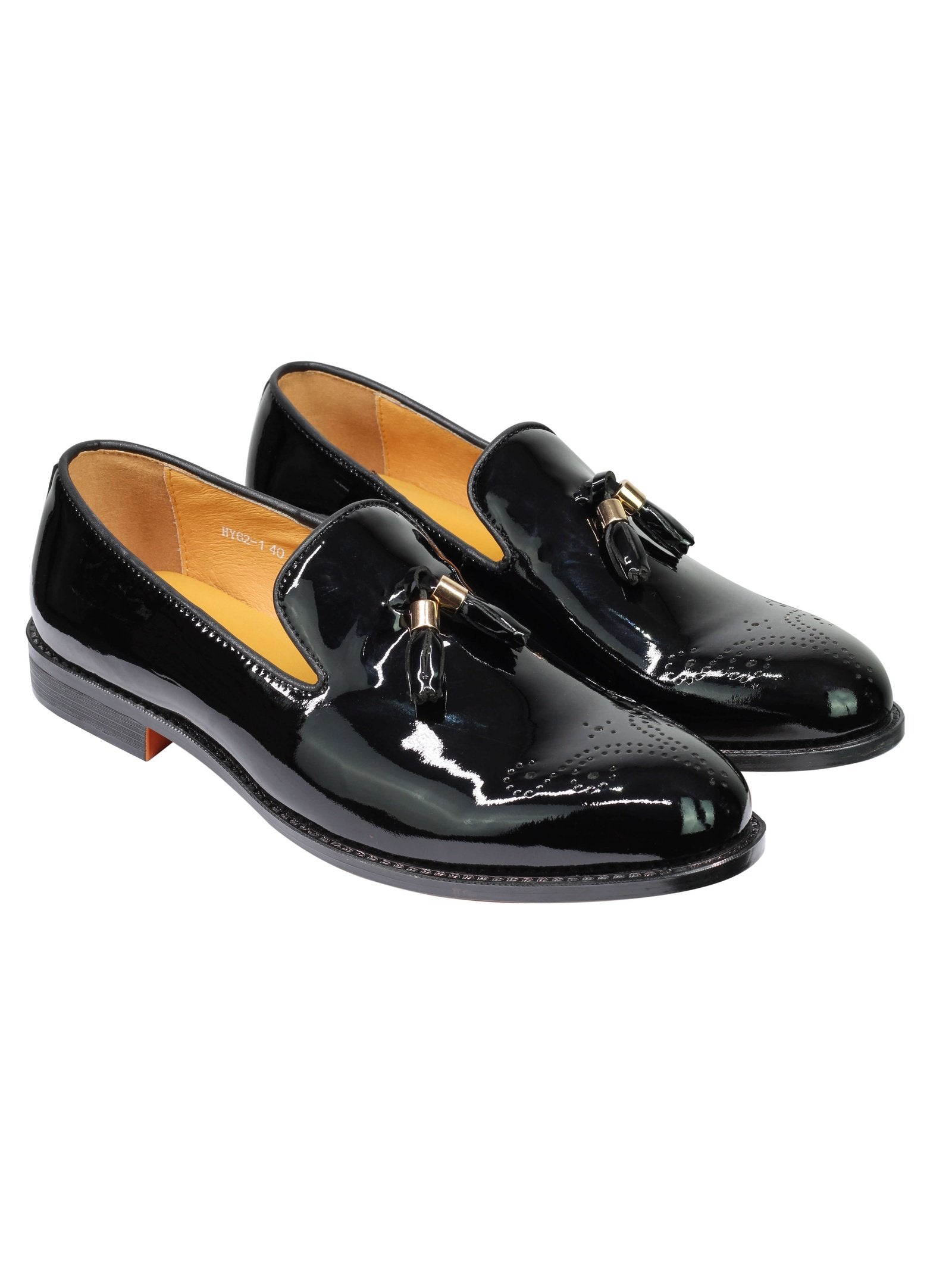 REAL LEATHER BLACK PATENT TASSEL LOAFERS
