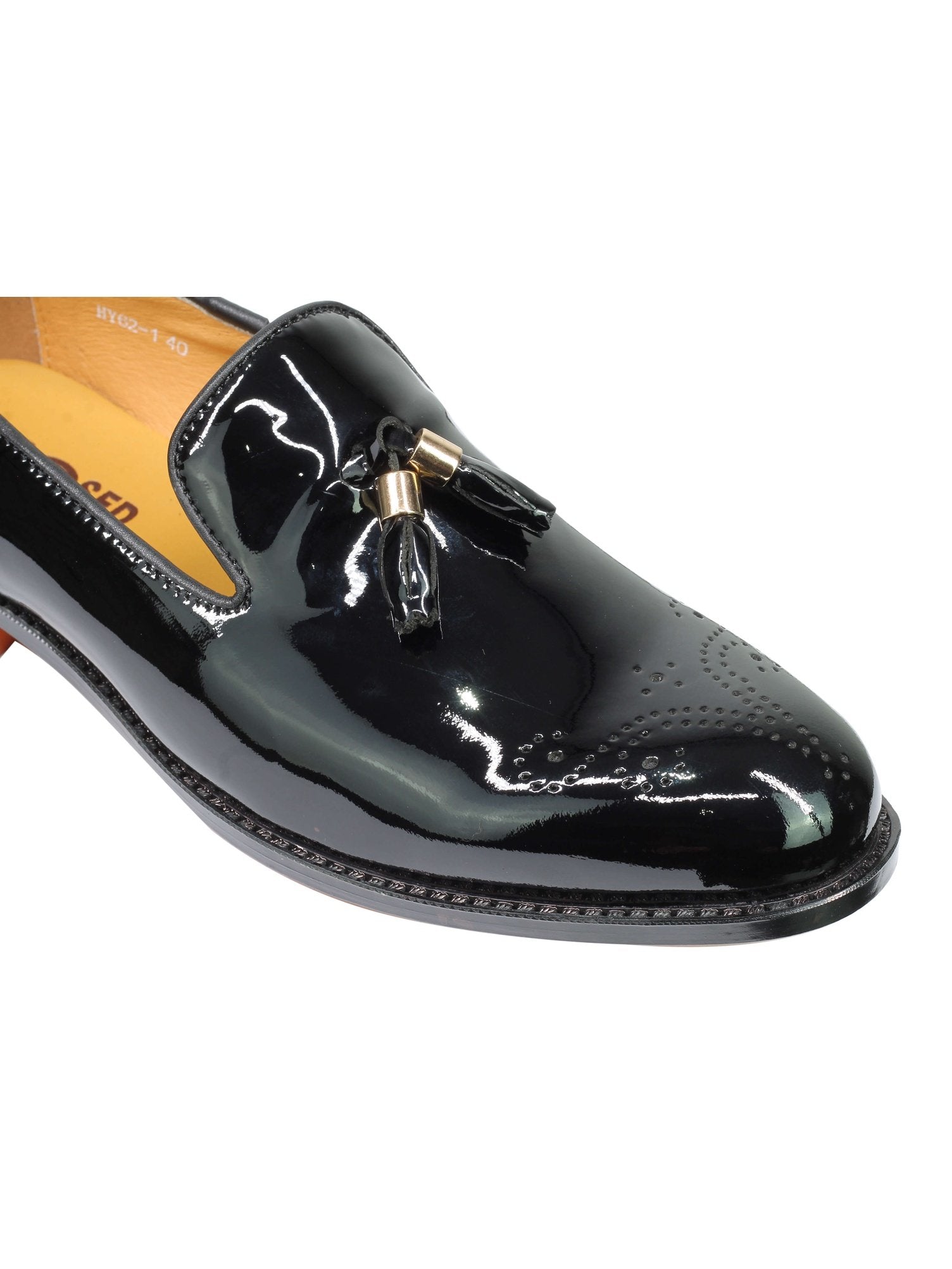 REAL LEATHER BLACK PATENT TASSEL LOAFERS
