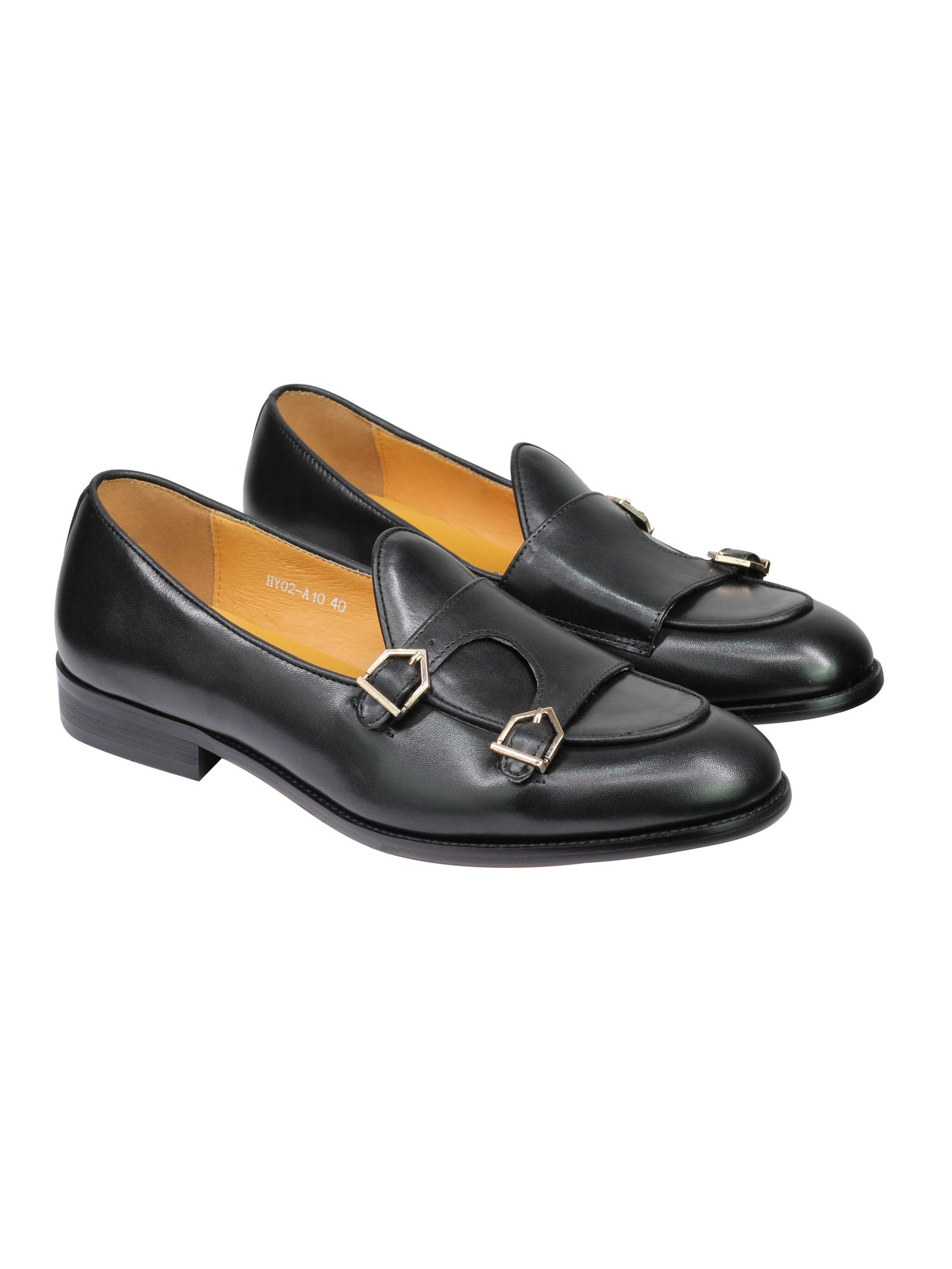 Real Leather Double Monk Loafers Black