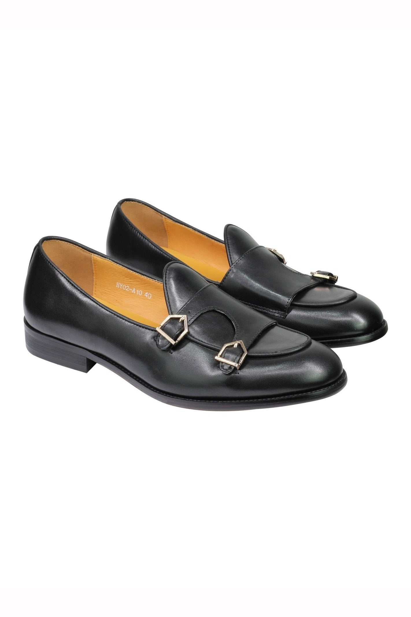 Real Leather Double Monk Loafers Black
