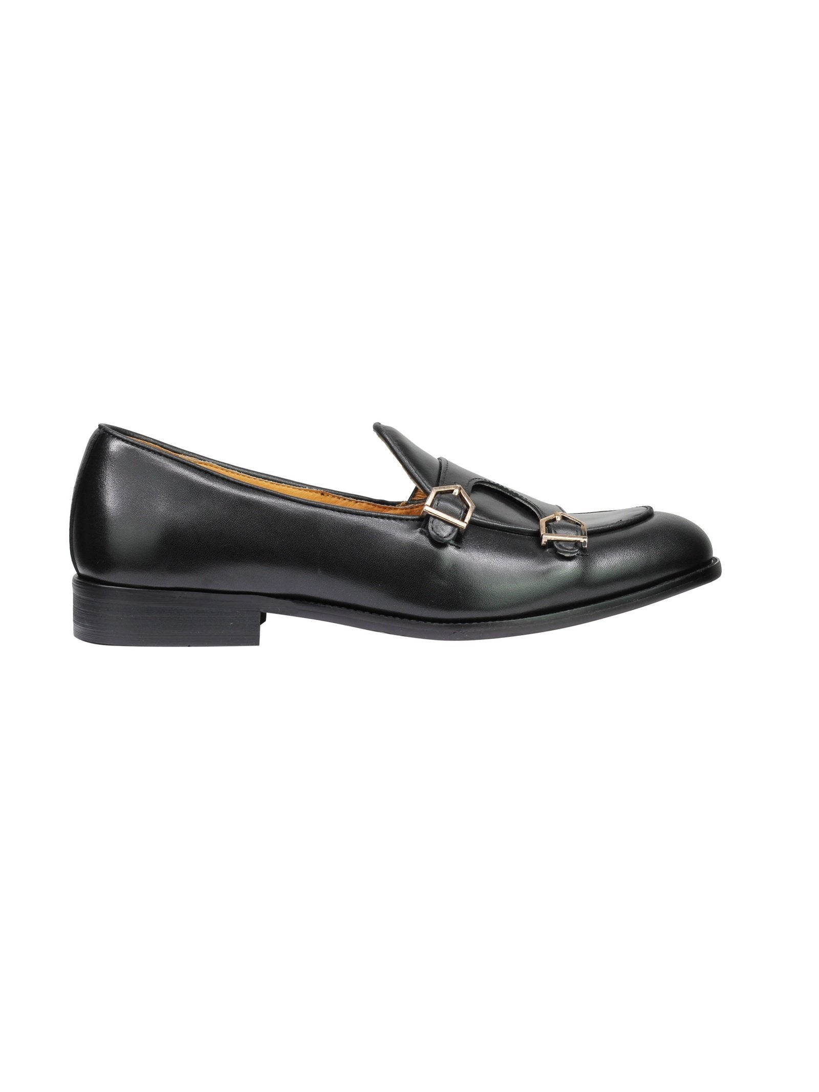 Real Leather Double Monk Loafers Black