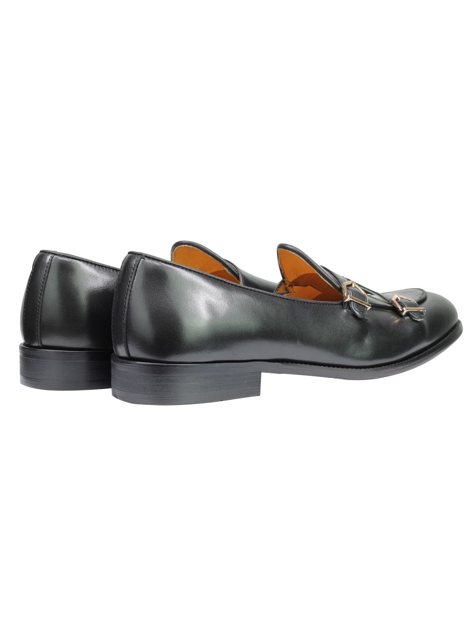 Real Leather Double Monk Loafers Black