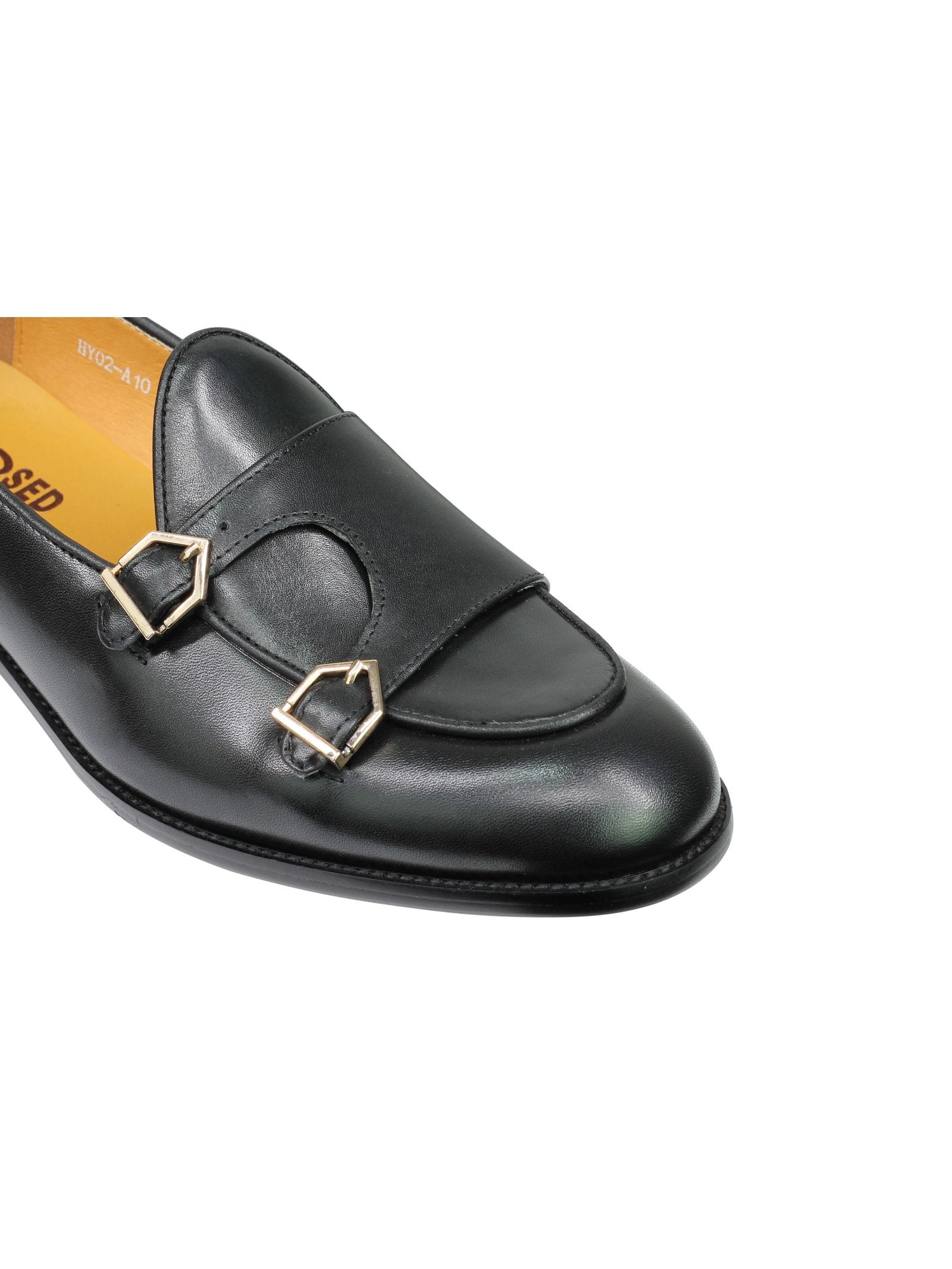 Real Leather Double Monk Loafers Black