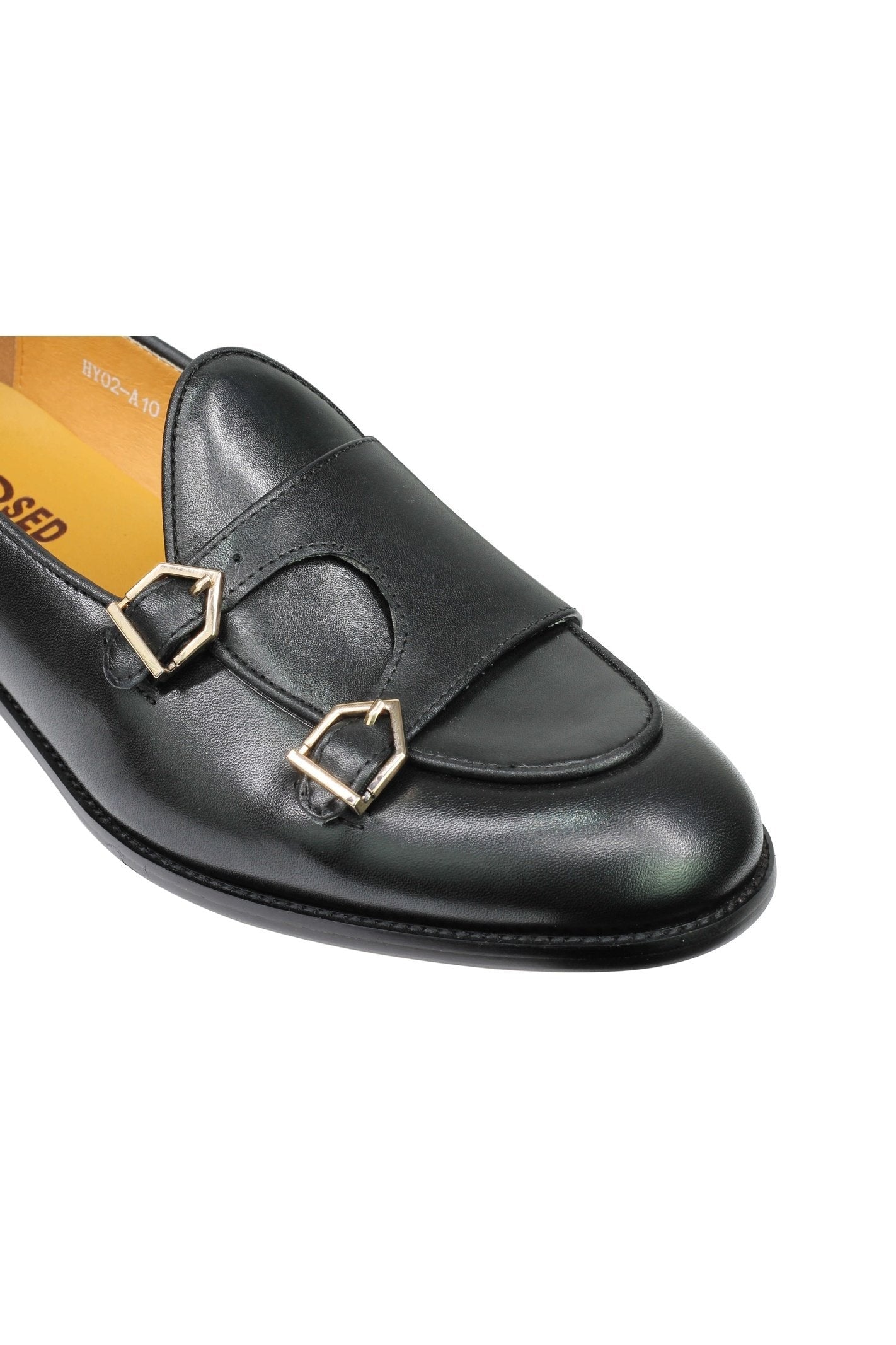 Real Leather Double Monk Loafers Black