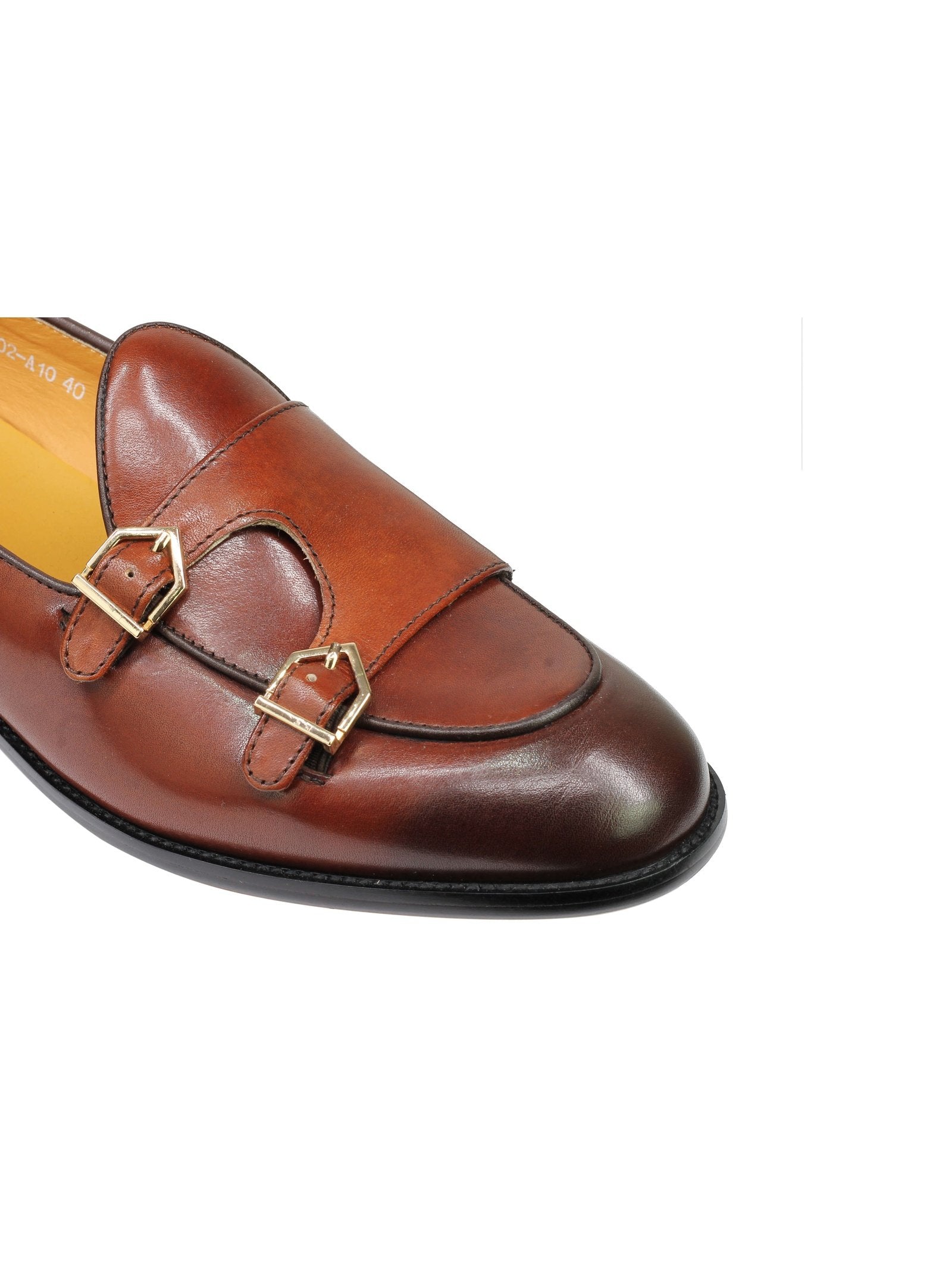 Real Leather Double Monk Retro Loafers Brown
