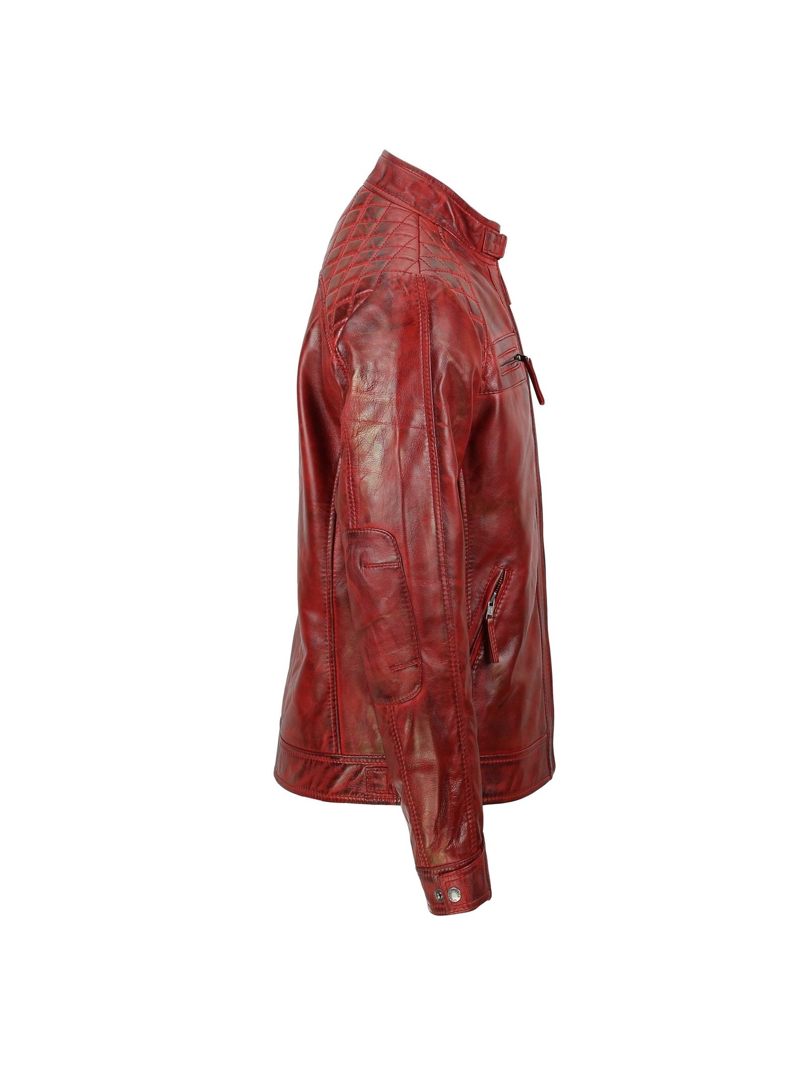 QUILTED RED BIKER LEATHER JACKET