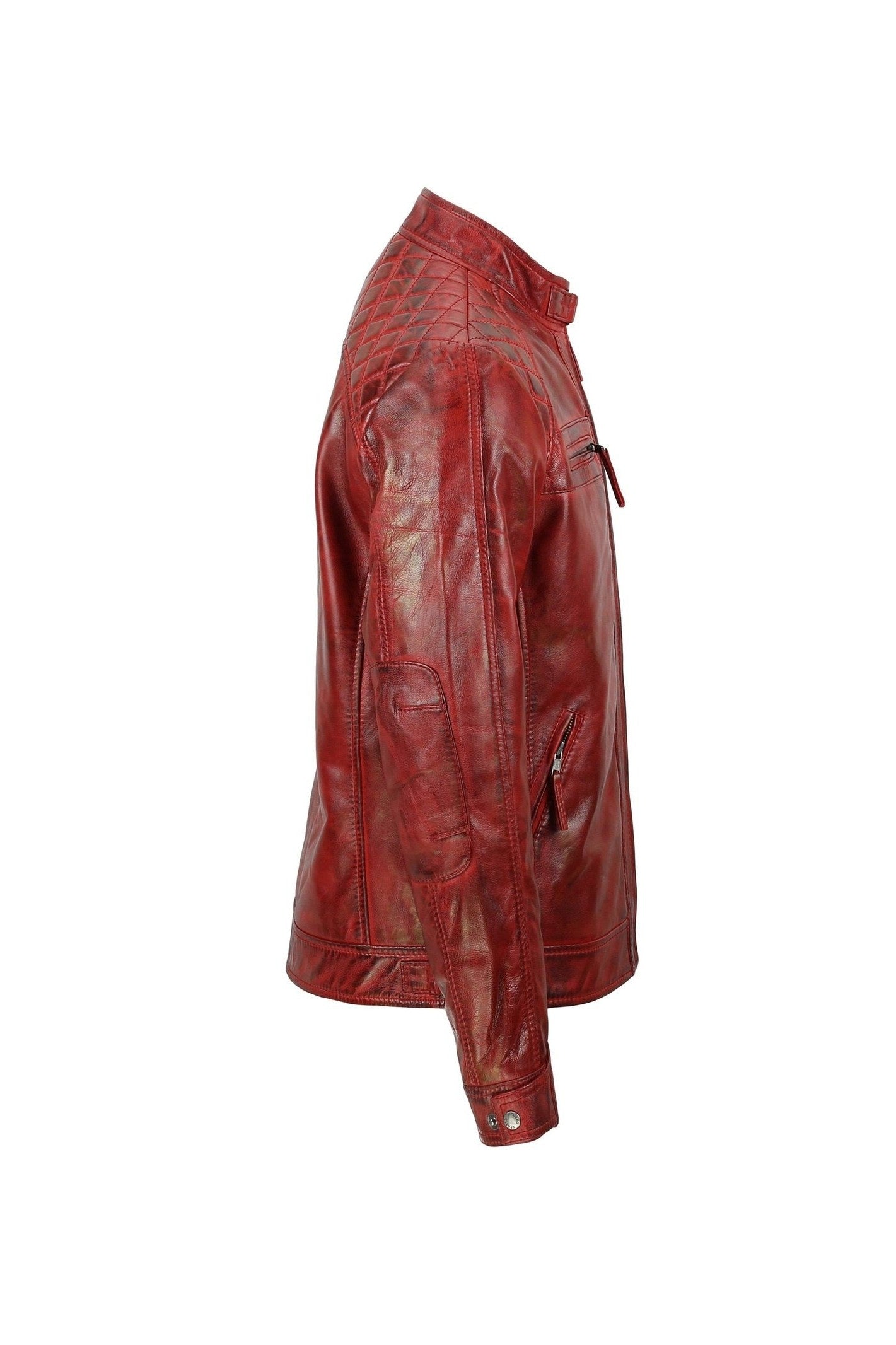 QUILTED RED BIKER LEATHER JACKET