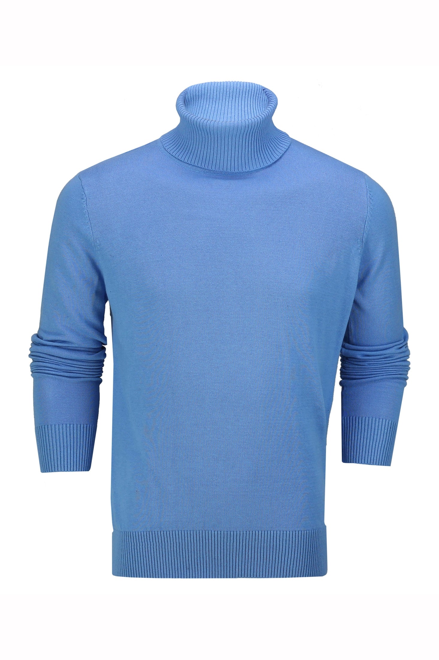 G 1808 - Mens Roll Neck Blue Jumper Soft Cotton Fine Knitted